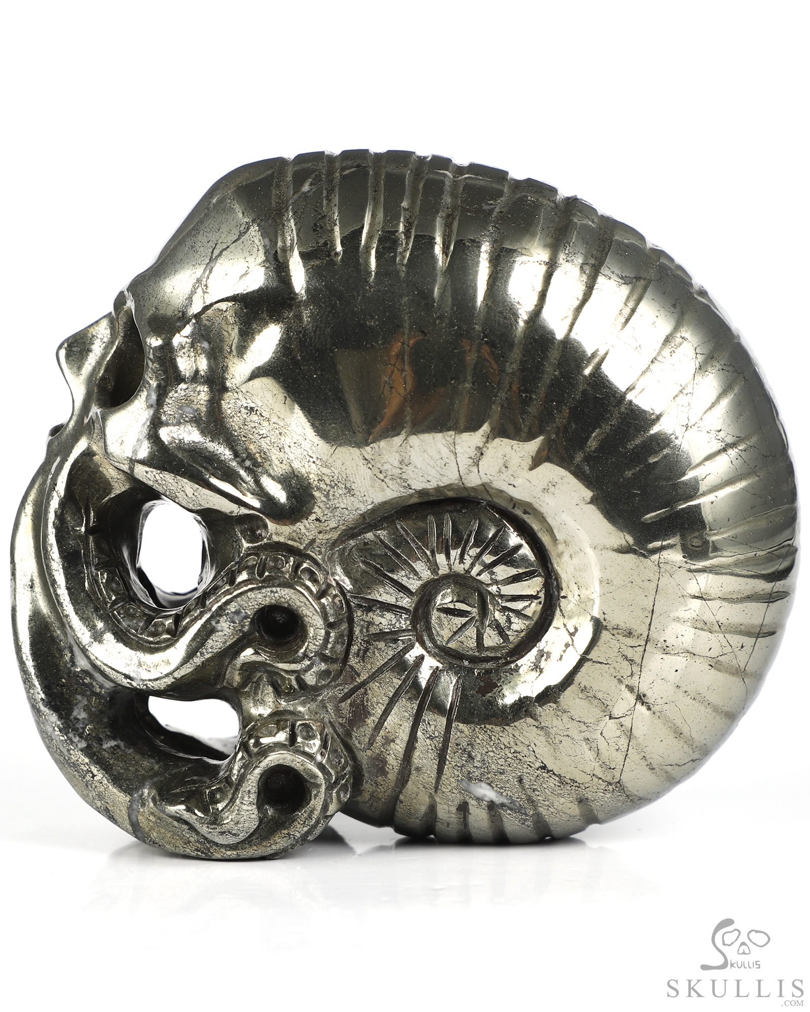 3.5" Pyrite Hand Carved Nautiloid Cthulhu Crystal Skull Sculpture, Crystal Healing 3.5" Pyrite Hand Carved Nautiloid Cthulhu Crystal Skull Sculpture, Crystal Healing