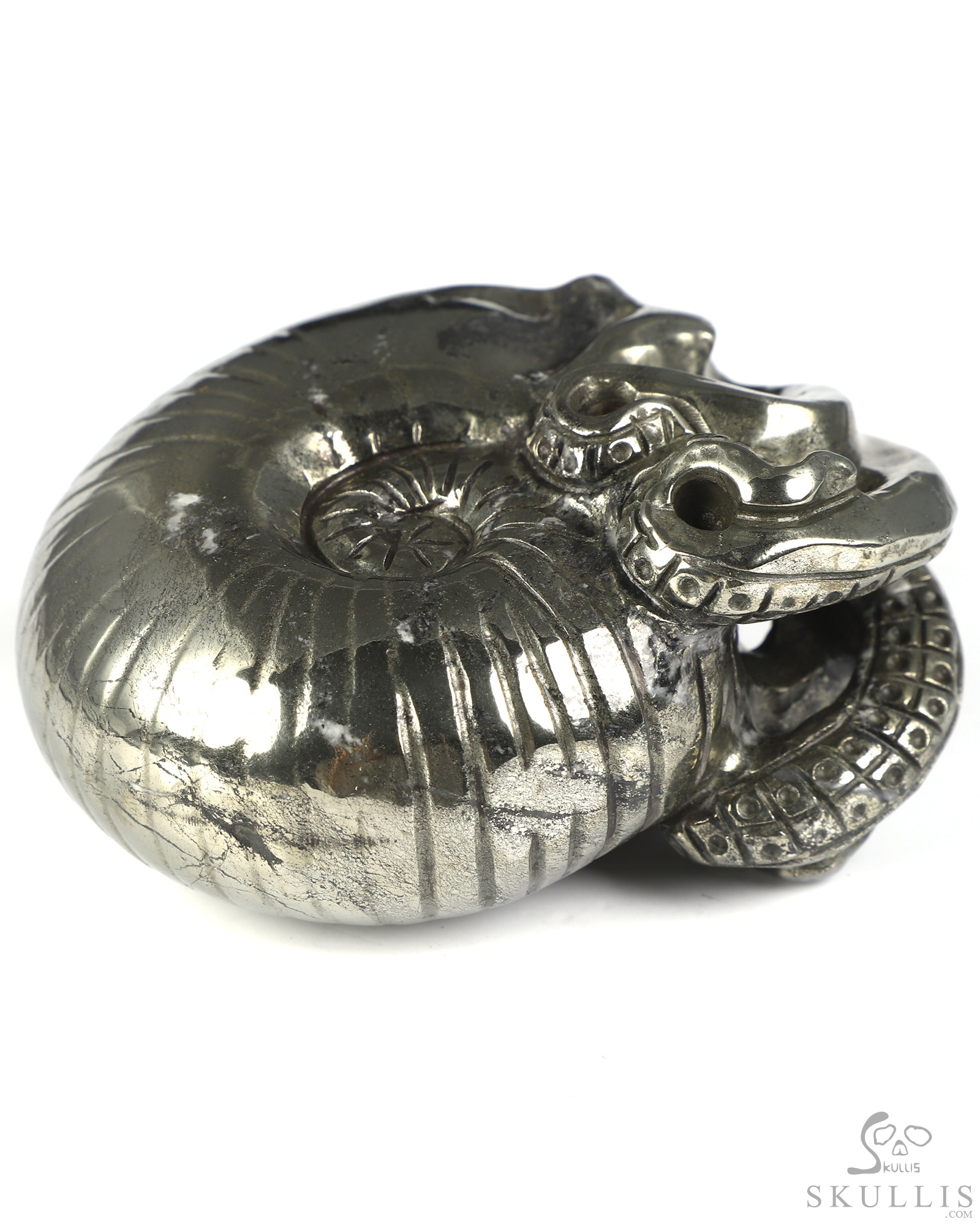 3.5" Pyrite Hand Carved Nautiloid Cthulhu Crystal Skull Sculpture, Crystal Healing 3.5" Pyrite Hand Carved Nautiloid Cthulhu Crystal Skull Sculpture, Crystal Healing