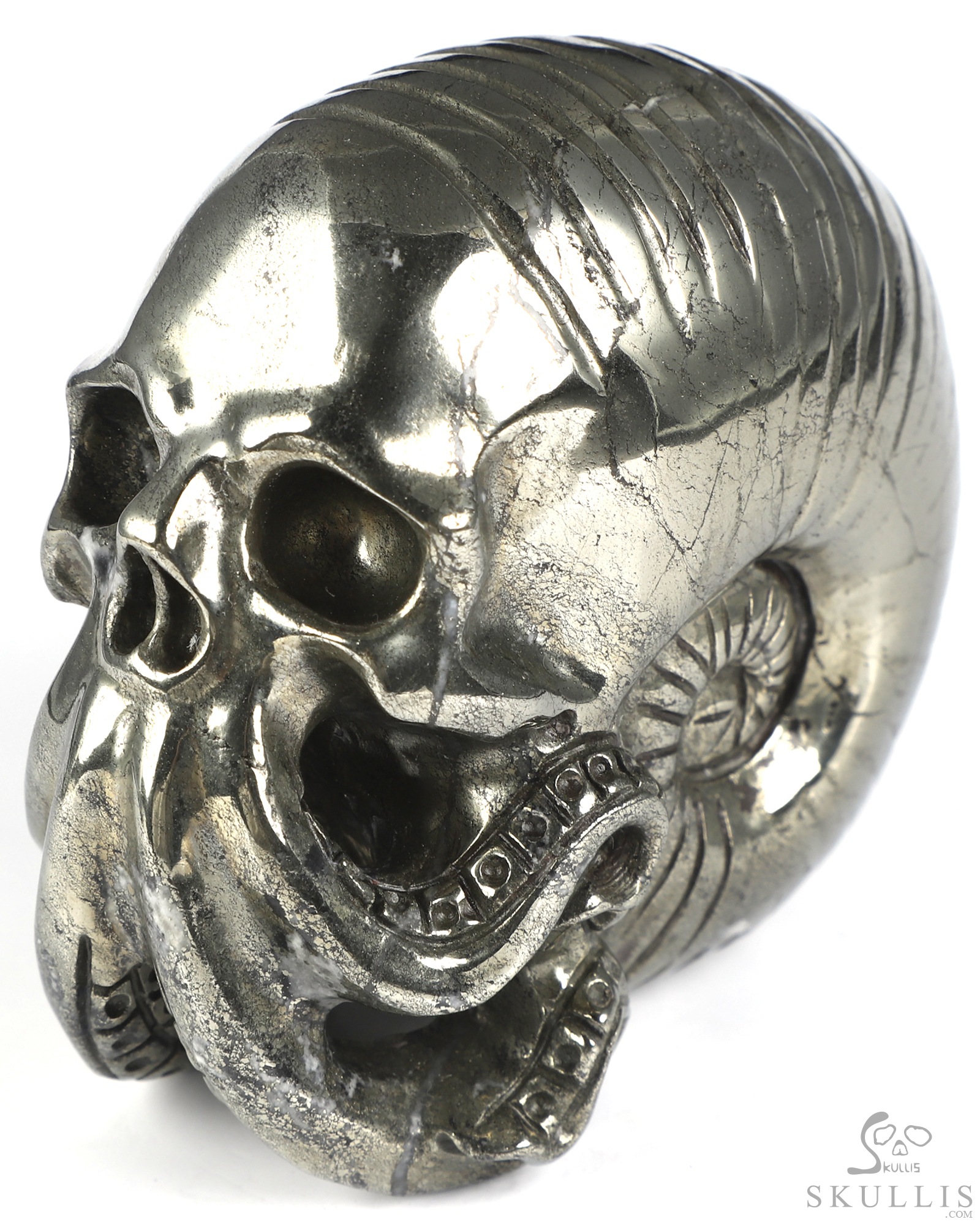 3.5" Pyrite Hand Carved Nautiloid Cthulhu Crystal Skull Sculpture, Crystal Healing 3.5" Pyrite Hand Carved Nautiloid Cthulhu Crystal Skull Sculpture, Crystal Healing