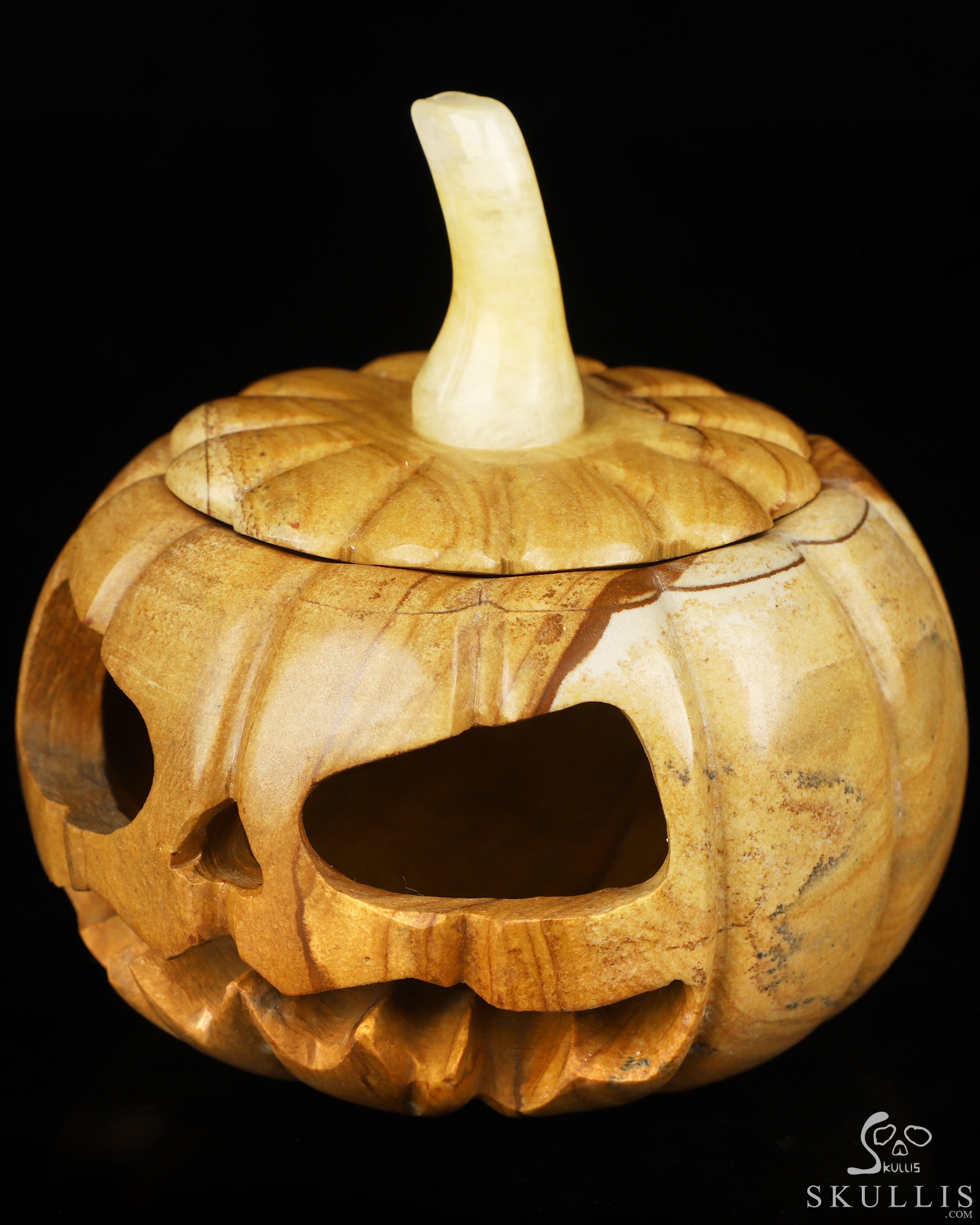 4.0" Picture Jasper Hand Carved Hollow Jack-O'-Lantern Pumpkin Crystal Skull Sculpture, Crystal Healing 4.0" Picture Jasper Hand Carved Hollow Jack-O'-Lantern Pumpkin Crystal Skull Sculpture, Crystal Healing