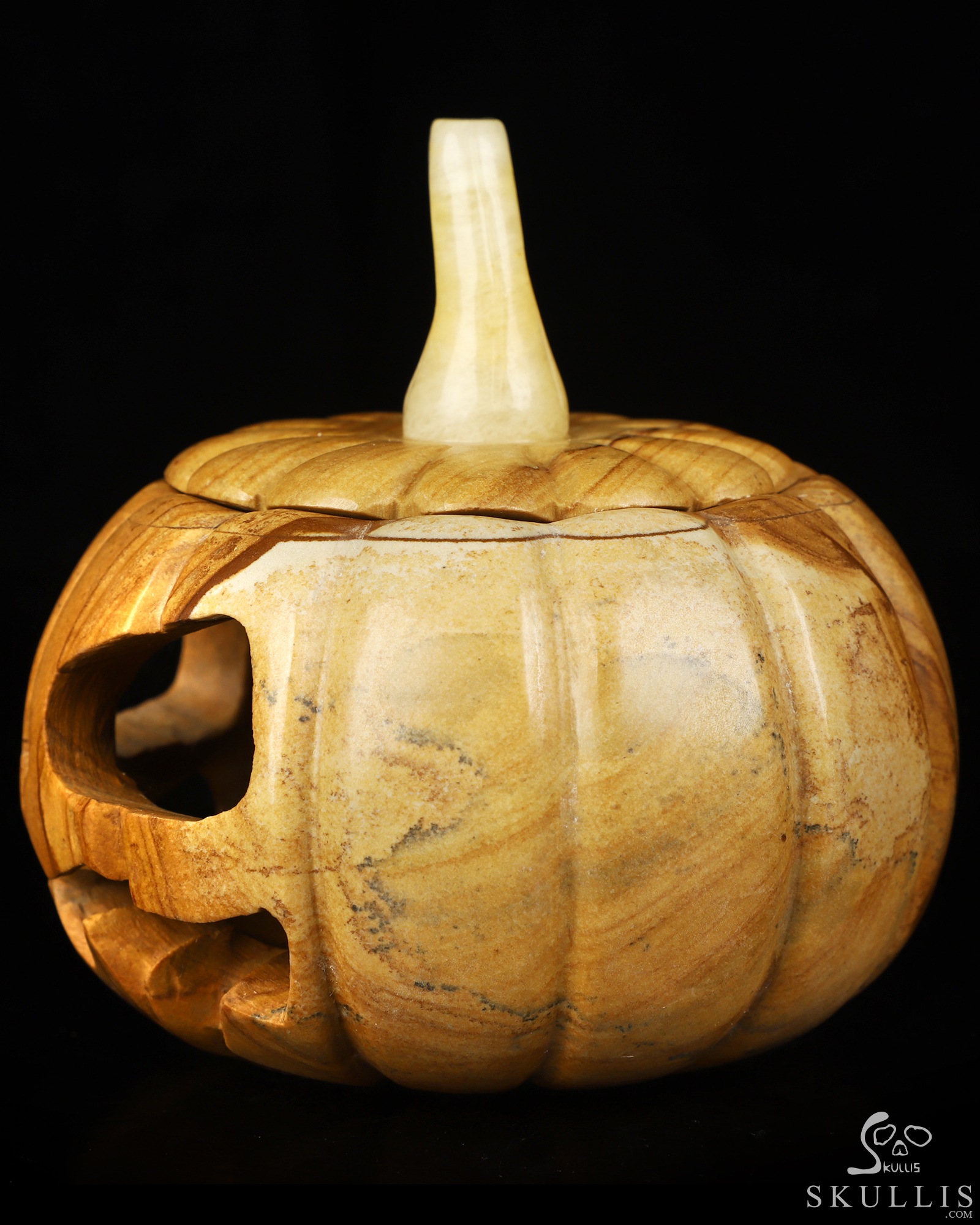 4.0" Picture Jasper Hand Carved Hollow Jack-O'-Lantern Pumpkin Crystal Skull Sculpture, Crystal Healing 4.0" Picture Jasper Hand Carved Hollow Jack-O'-Lantern Pumpkin Crystal Skull Sculpture, Crystal Healing