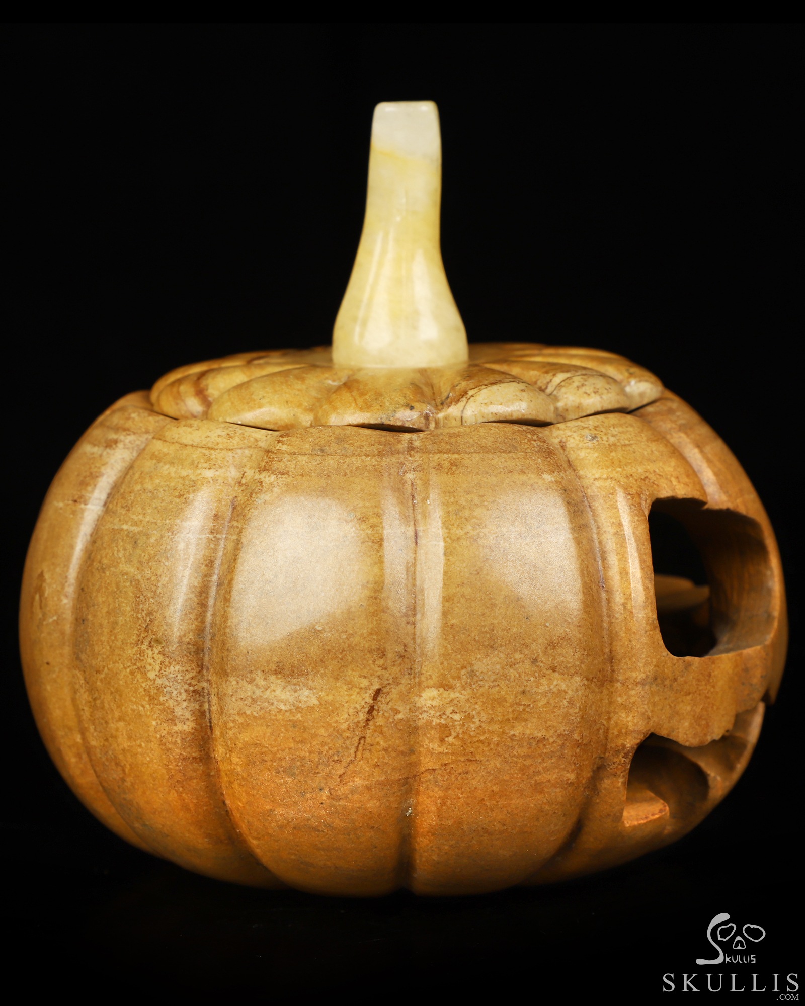 4.0" Picture Jasper Hand Carved Hollow Jack-O'-Lantern Pumpkin Crystal Skull Sculpture, Crystal Healing 4.0" Picture Jasper Hand Carved Hollow Jack-O'-Lantern Pumpkin Crystal Skull Sculpture, Crystal Healing