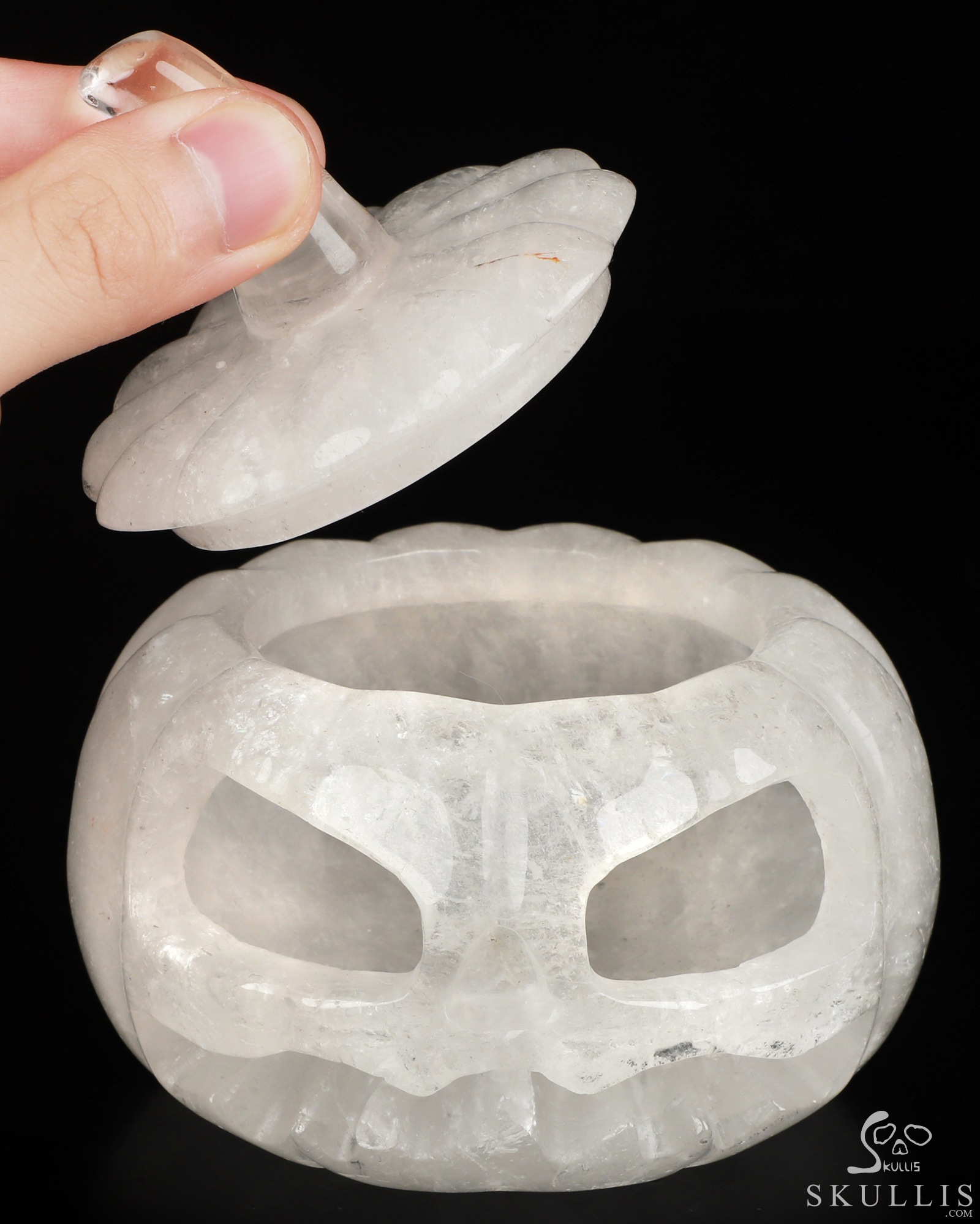 4.1" Quartz Rock Crystal Hand Carved Hollow Jack-O'-Lantern Pumpkin Crystal Skull Sculpture, Crystal Healing 4.1" Quartz Rock Crystal Hand Carved Hollow Jack-O'-Lantern Pumpkin Crystal Skull Sculpture, Crystal Healing