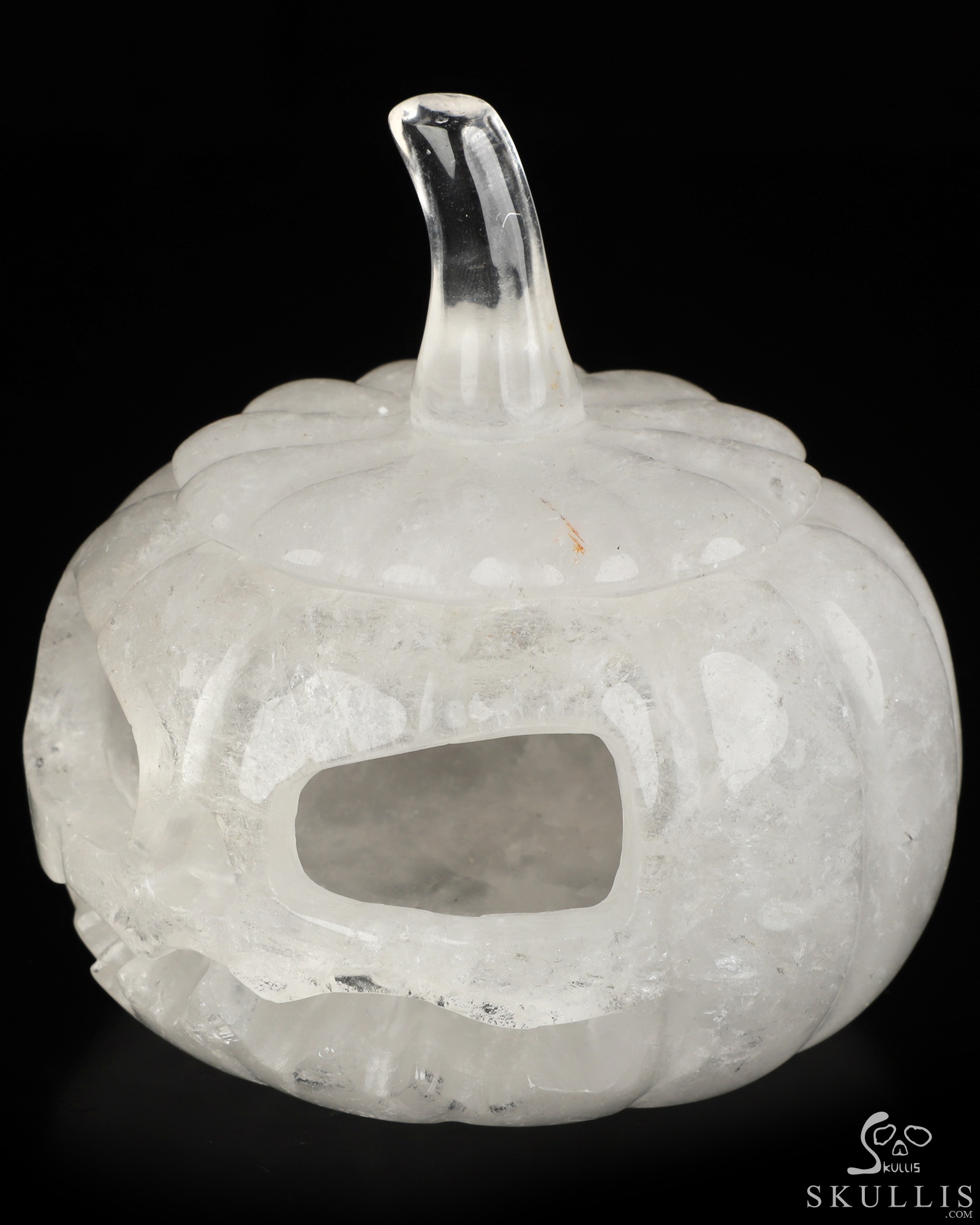 4.1" Quartz Rock Crystal Hand Carved Hollow Jack-O'-Lantern Pumpkin Crystal Skull Sculpture, Crystal Healing 4.1" Quartz Rock Crystal Hand Carved Hollow Jack-O'-Lantern Pumpkin Crystal Skull Sculpture, Crystal Healing