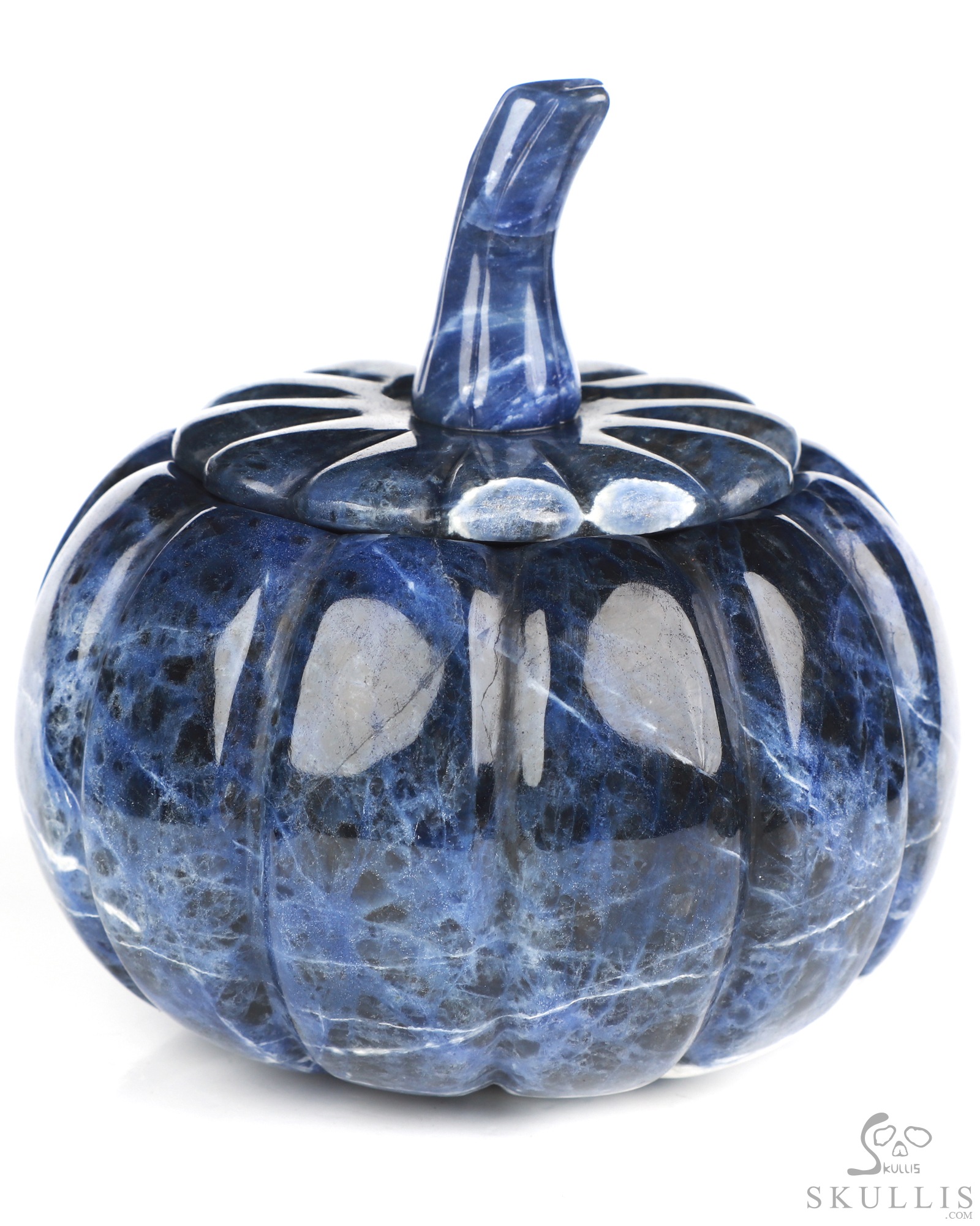 4.0" Sodalite Hand Carved Hollow Jack-O'-Lantern Pumpkin Crystal Skull Sculpture, Crystal Healing 4.0" Sodalite Hand Carved Hollow Jack-O'-Lantern Pumpkin Crystal Skull Sculpture, Crystal Healing