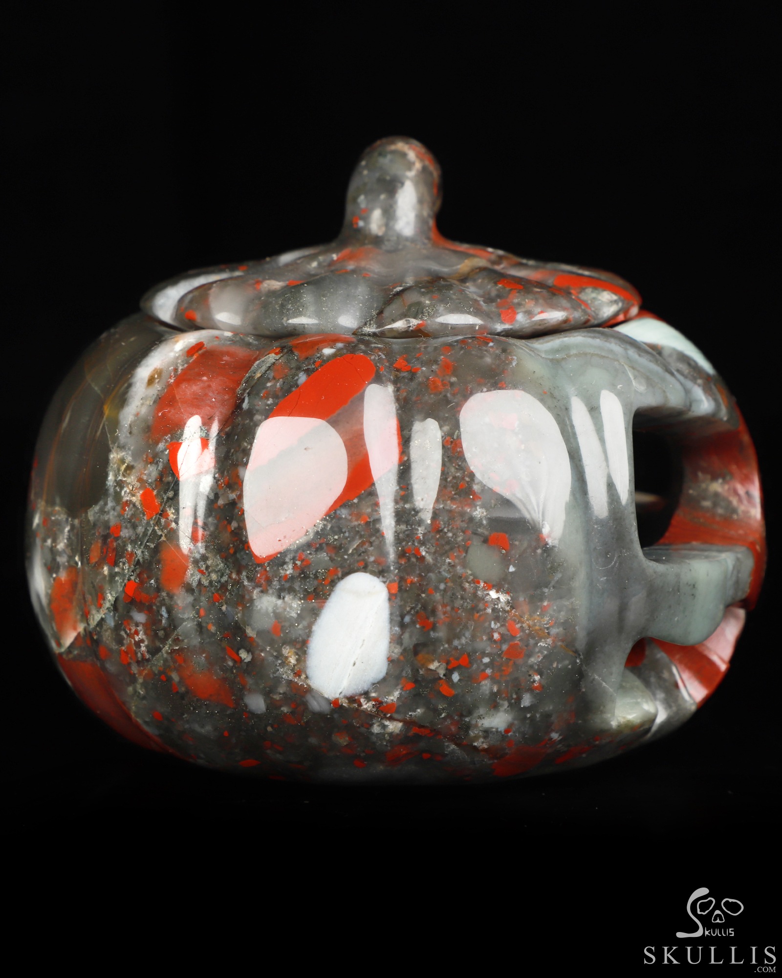 4.1" African Bloodstone Hand Carved Hollow Jack-O'-Lantern Pumpkin Crystal Skull Sculpture, Crystal Healing 4.1" African Bloodstone Hand Carved Hollow Jack-O'-Lantern Pumpkin Crystal Skull Sculpture, Crystal Healing