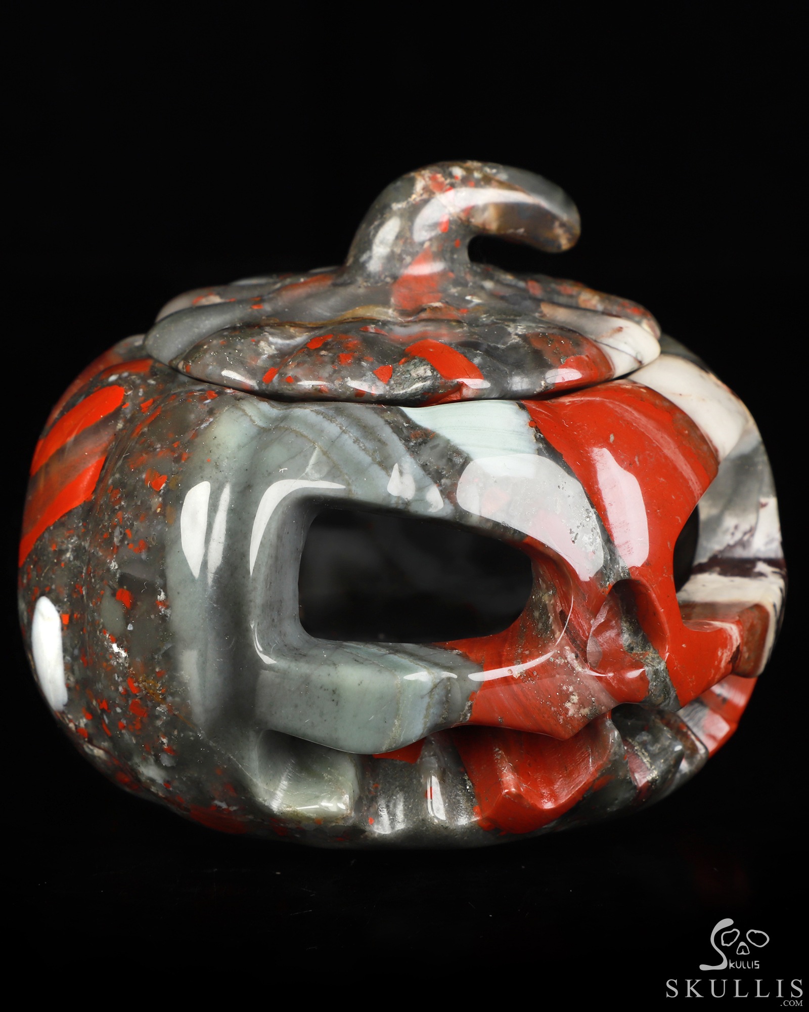 4.1" African Bloodstone Hand Carved Hollow Jack-O'-Lantern Pumpkin Crystal Skull Sculpture, Crystal Healing 4.1" African Bloodstone Hand Carved Hollow Jack-O'-Lantern Pumpkin Crystal Skull Sculpture, Crystal Healing