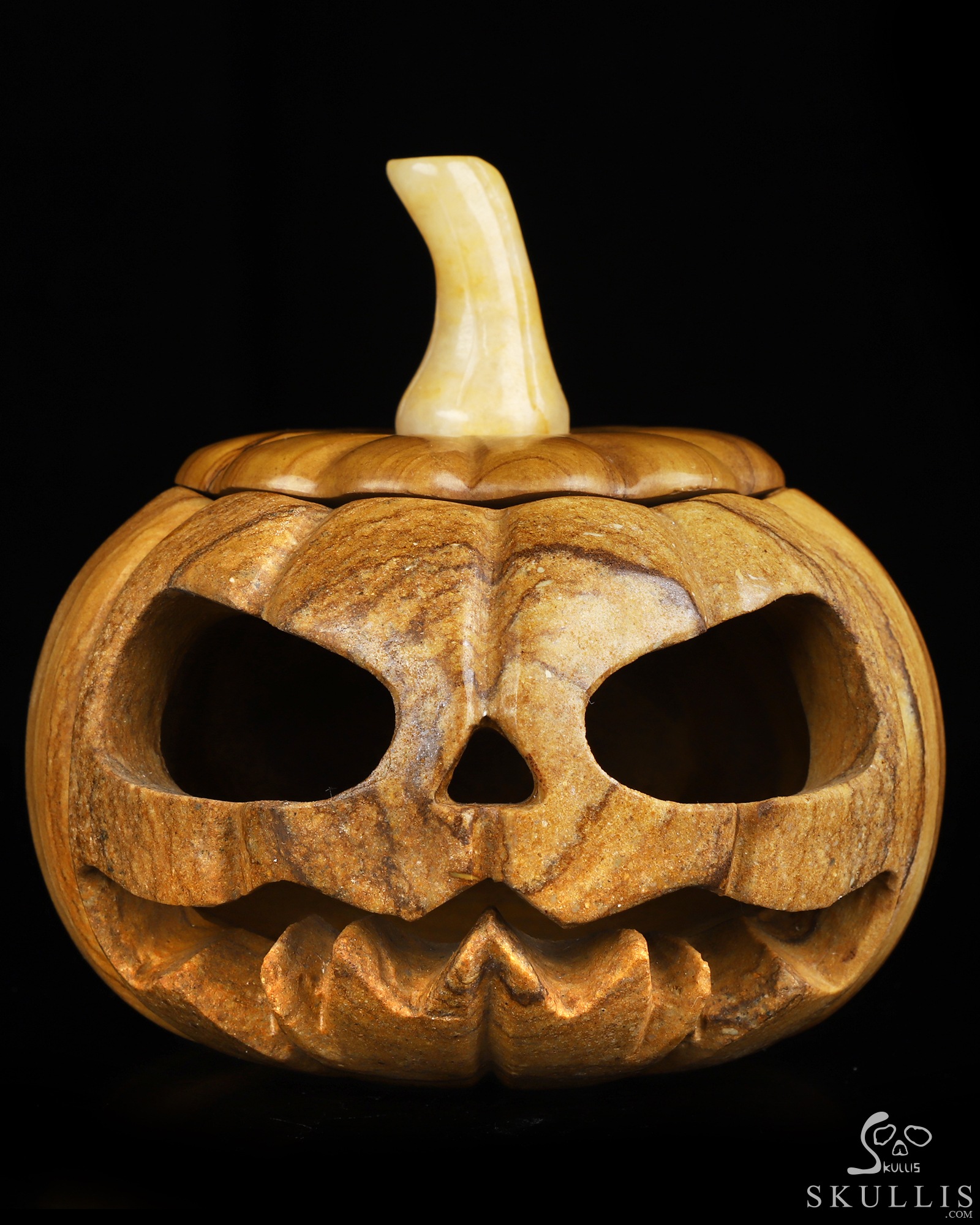 5.0" Picture Jasper Hand Carved Hollow Jack-O'-Lantern Pumpkin Crystal Skull Sculpture, Crystal Healing 5.0" Picture Jasper Hand Carved Hollow Jack-O'-Lantern Pumpkin Crystal Skull Sculpture, Crystal Healing