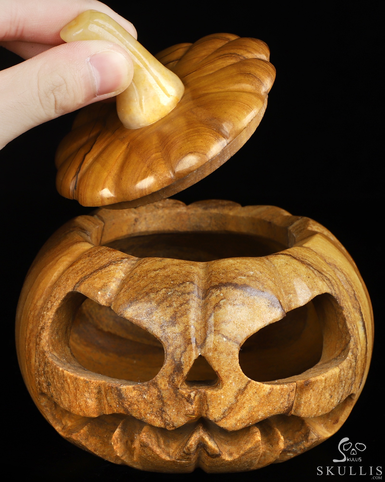 5.0" Picture Jasper Hand Carved Hollow Jack-O'-Lantern Pumpkin Crystal Skull Sculpture, Crystal Healing 5.0" Picture Jasper Hand Carved Hollow Jack-O'-Lantern Pumpkin Crystal Skull Sculpture, Crystal Healing