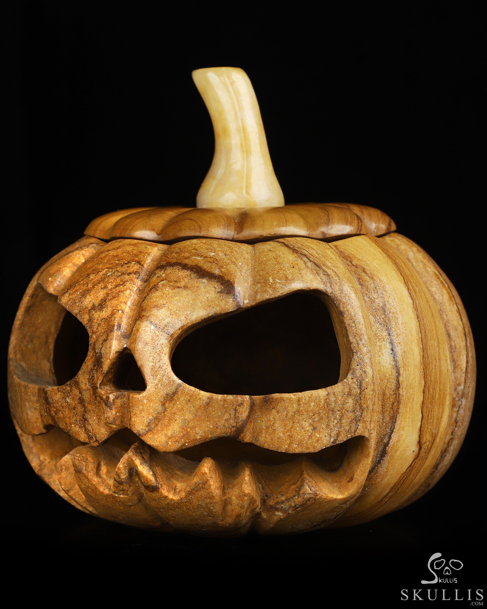 5.0" Picture Jasper Hand Carved Hollow Jack-O'-Lantern Pumpkin Crystal Skull Sculpture, Crystal Healing 5.0" Picture Jasper Hand Carved Hollow Jack-O'-Lantern Pumpkin Crystal Skull Sculpture, Crystal Healing
