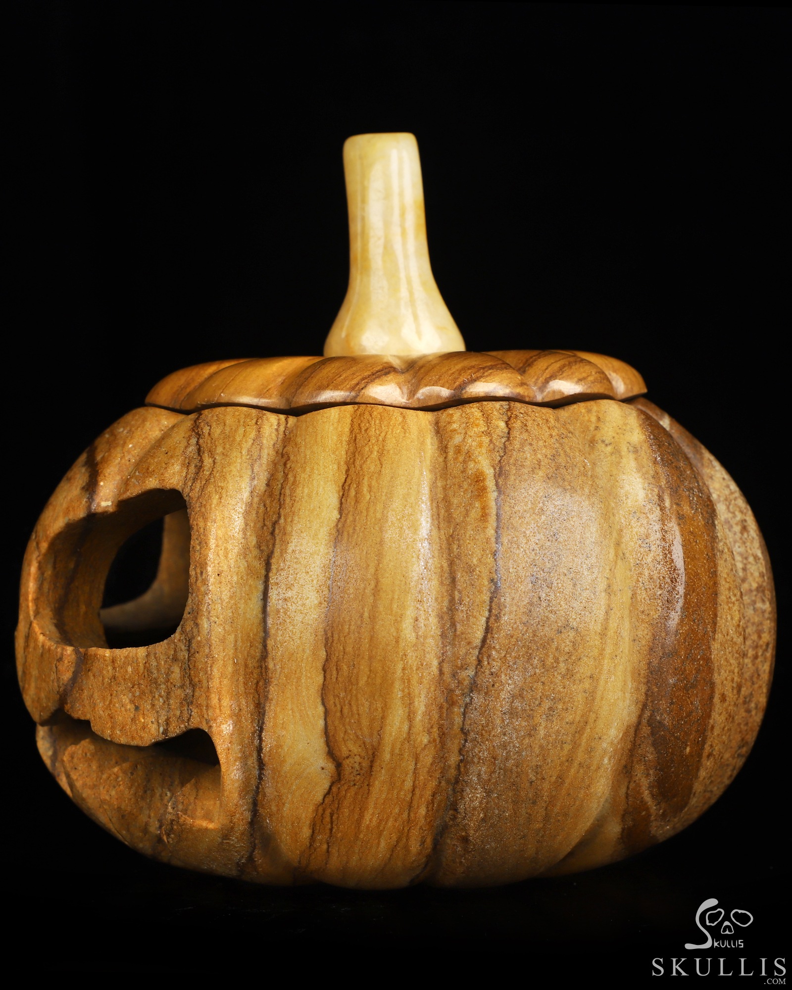 5.0" Picture Jasper Hand Carved Hollow Jack-O'-Lantern Pumpkin Crystal Skull Sculpture, Crystal Healing 5.0" Picture Jasper Hand Carved Hollow Jack-O'-Lantern Pumpkin Crystal Skull Sculpture, Crystal Healing