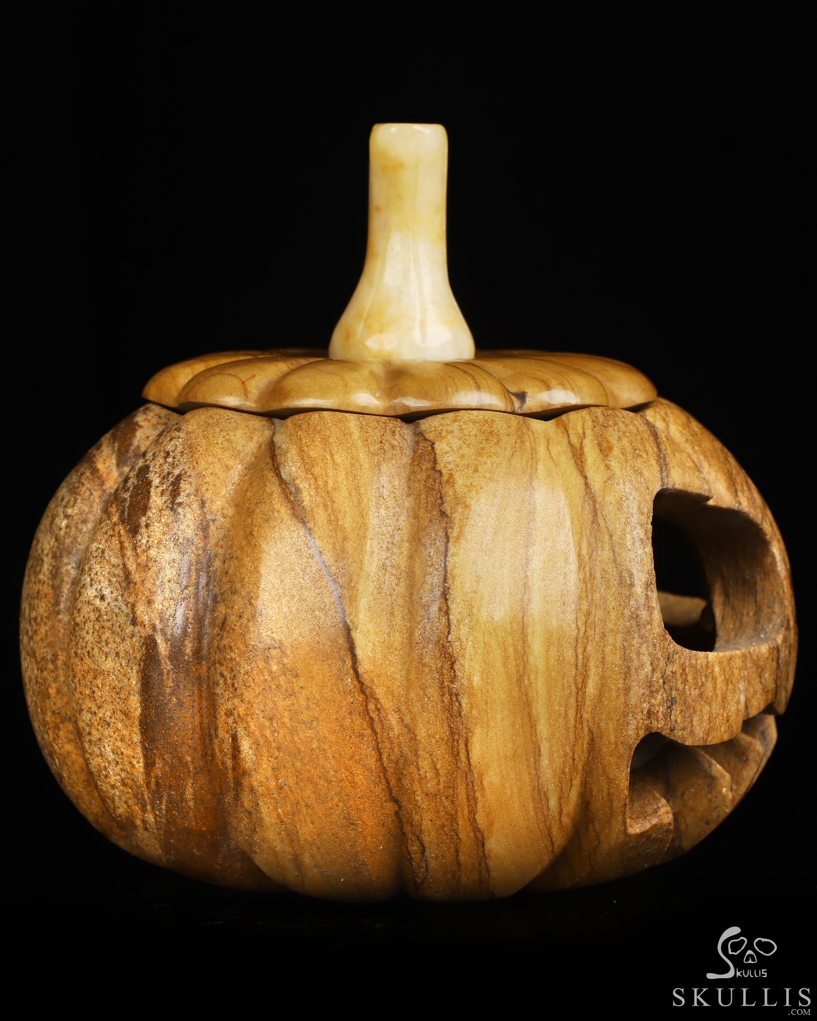 5.0" Picture Jasper Hand Carved Hollow Jack-O'-Lantern Pumpkin Crystal Skull Sculpture, Crystal Healing 5.0" Picture Jasper Hand Carved Hollow Jack-O'-Lantern Pumpkin Crystal Skull Sculpture, Crystal Healing