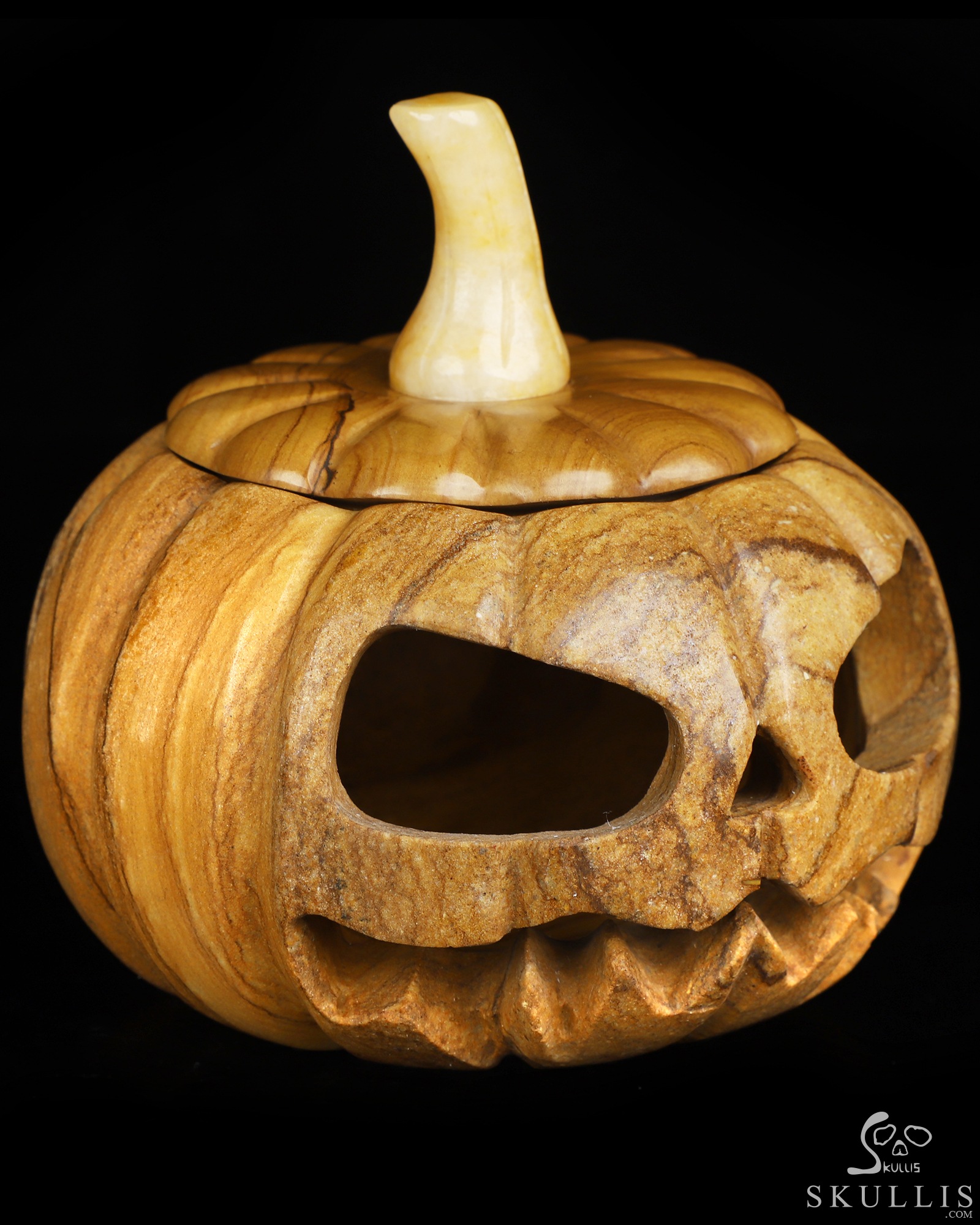 5.0" Picture Jasper Hand Carved Hollow Jack-O'-Lantern Pumpkin Crystal Skull Sculpture, Crystal Healing 5.0" Picture Jasper Hand Carved Hollow Jack-O'-Lantern Pumpkin Crystal Skull Sculpture, Crystal Healing
