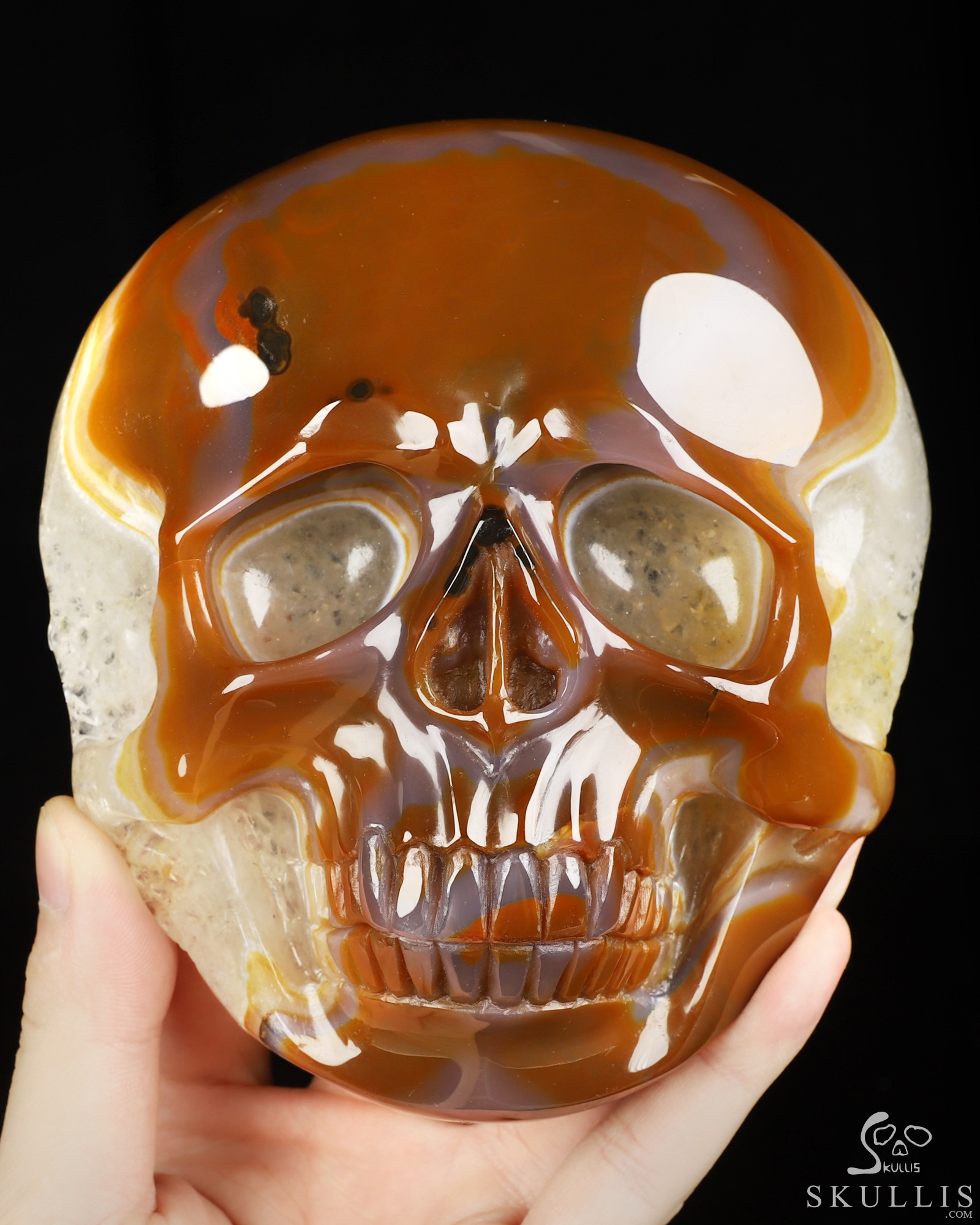 5.1" Premium Brazilian Agate Geode Hand Carved Crystal Skull Fine Art Sculpture, Crystal Healing 5.1" Premium Brazilian Agate Geode Hand Carved Crystal Skull Fine Art Sculpture, Crystal Healing