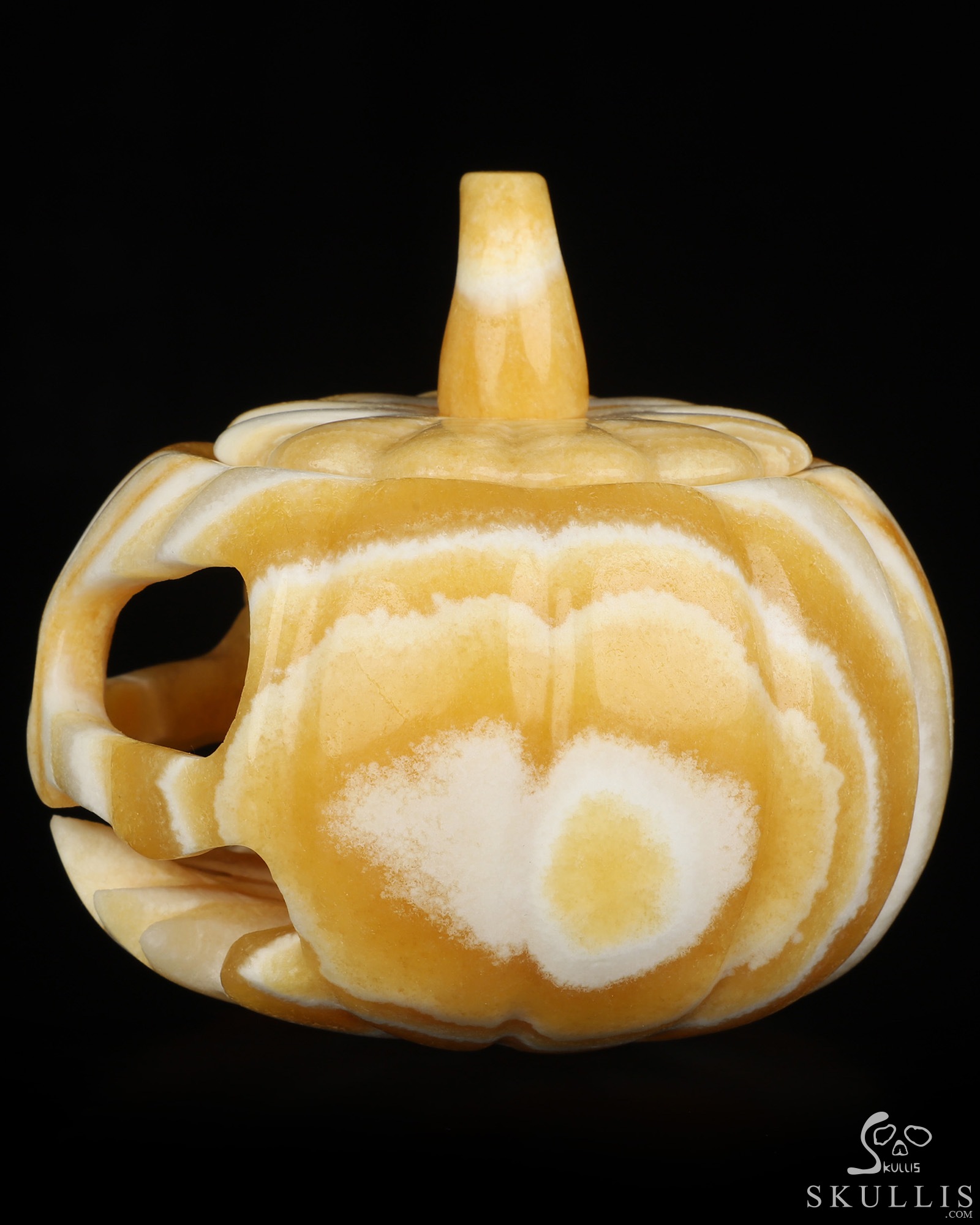 4.1" Beeswax Jade Hand Carved Hollow Jack-O'-Lantern Pumpkin Crystal Skull Sculpture, Crystal Healing 4.1" Beeswax Jade Hand Carved Hollow Jack-O'-Lantern Pumpkin Crystal Skull Sculpture, Crystal Healing