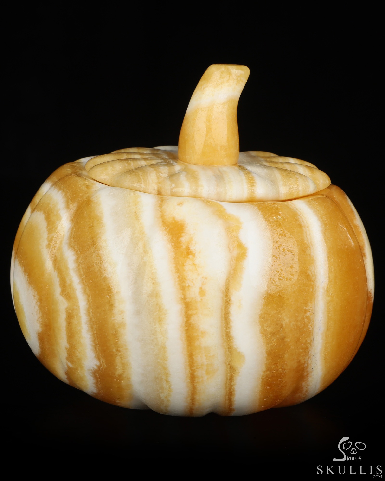 4.1" Beeswax Jade Hand Carved Hollow Jack-O'-Lantern Pumpkin Crystal Skull Sculpture, Crystal Healing 4.1" Beeswax Jade Hand Carved Hollow Jack-O'-Lantern Pumpkin Crystal Skull Sculpture, Crystal Healing