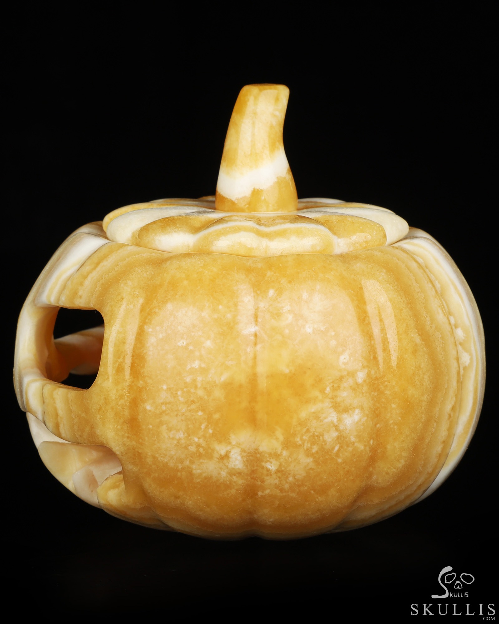 4.1" Beeswax Jade Hand Carved Hollow Jack-O'-Lantern Pumpkin Crystal Skull Sculpture, Crystal Healing 4.1" Beeswax Jade Hand Carved Hollow Jack-O'-Lantern Pumpkin Crystal Skull Sculpture, Crystal Healing