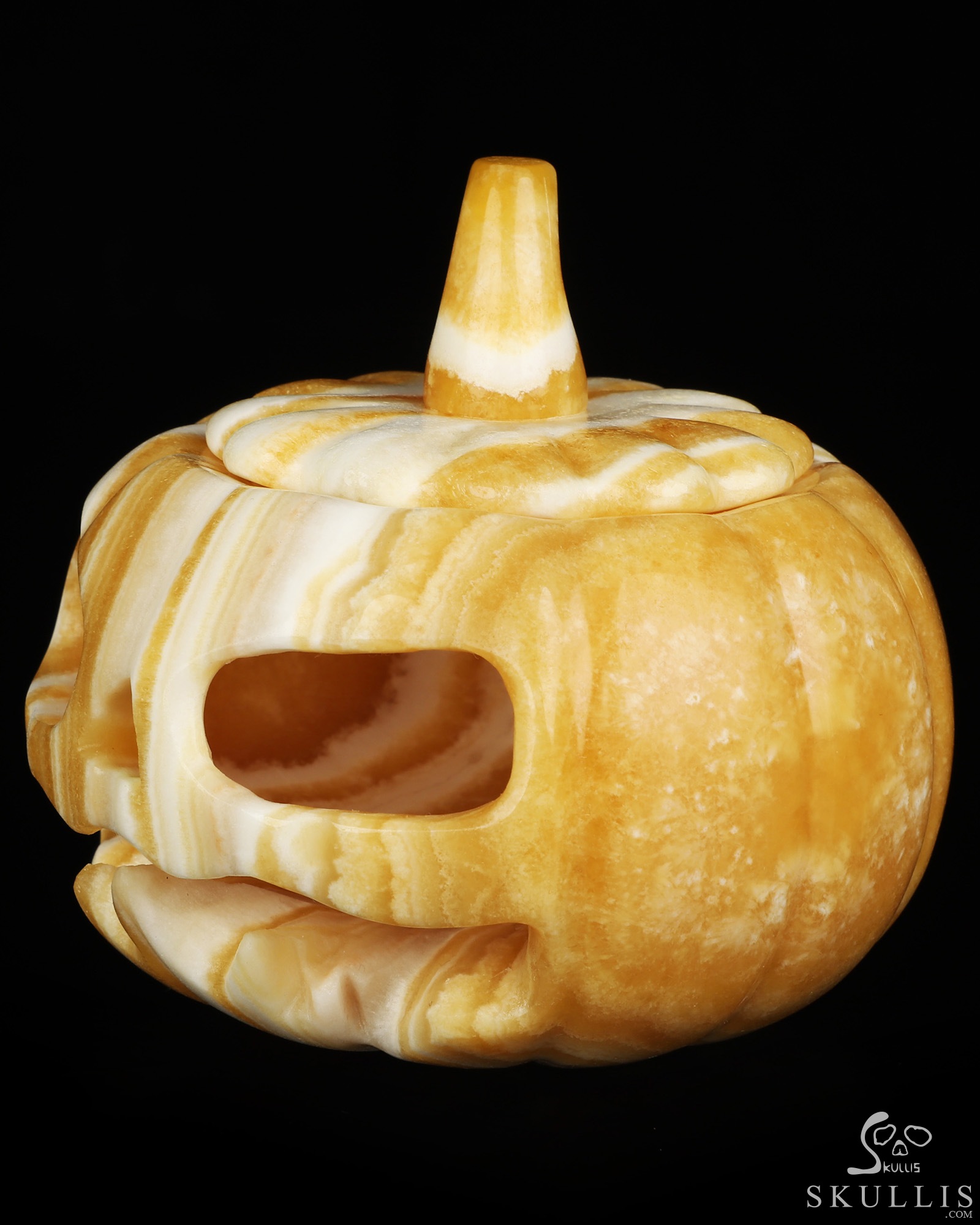 4.1" Beeswax Jade Hand Carved Hollow Jack-O'-Lantern Pumpkin Crystal Skull Sculpture, Crystal Healing 4.1" Beeswax Jade Hand Carved Hollow Jack-O'-Lantern Pumpkin Crystal Skull Sculpture, Crystal Healing