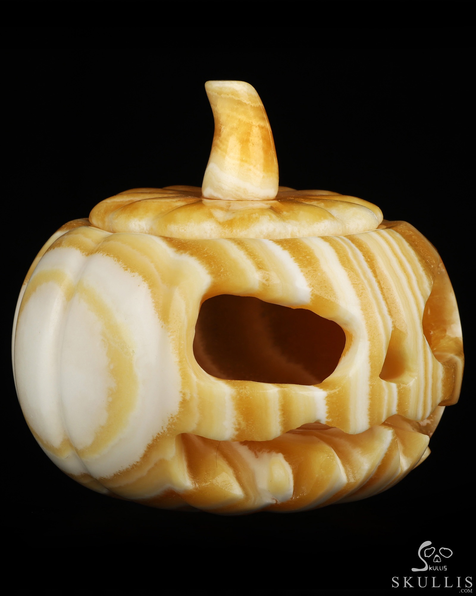 4.1" Beeswax Jade Hand Carved Hollow Jack-O'-Lantern Pumpkin Crystal Skull Sculpture, Crystal Healing 4.1" Beeswax Jade Hand Carved Hollow Jack-O'-Lantern Pumpkin Crystal Skull Sculpture, Crystal Healing