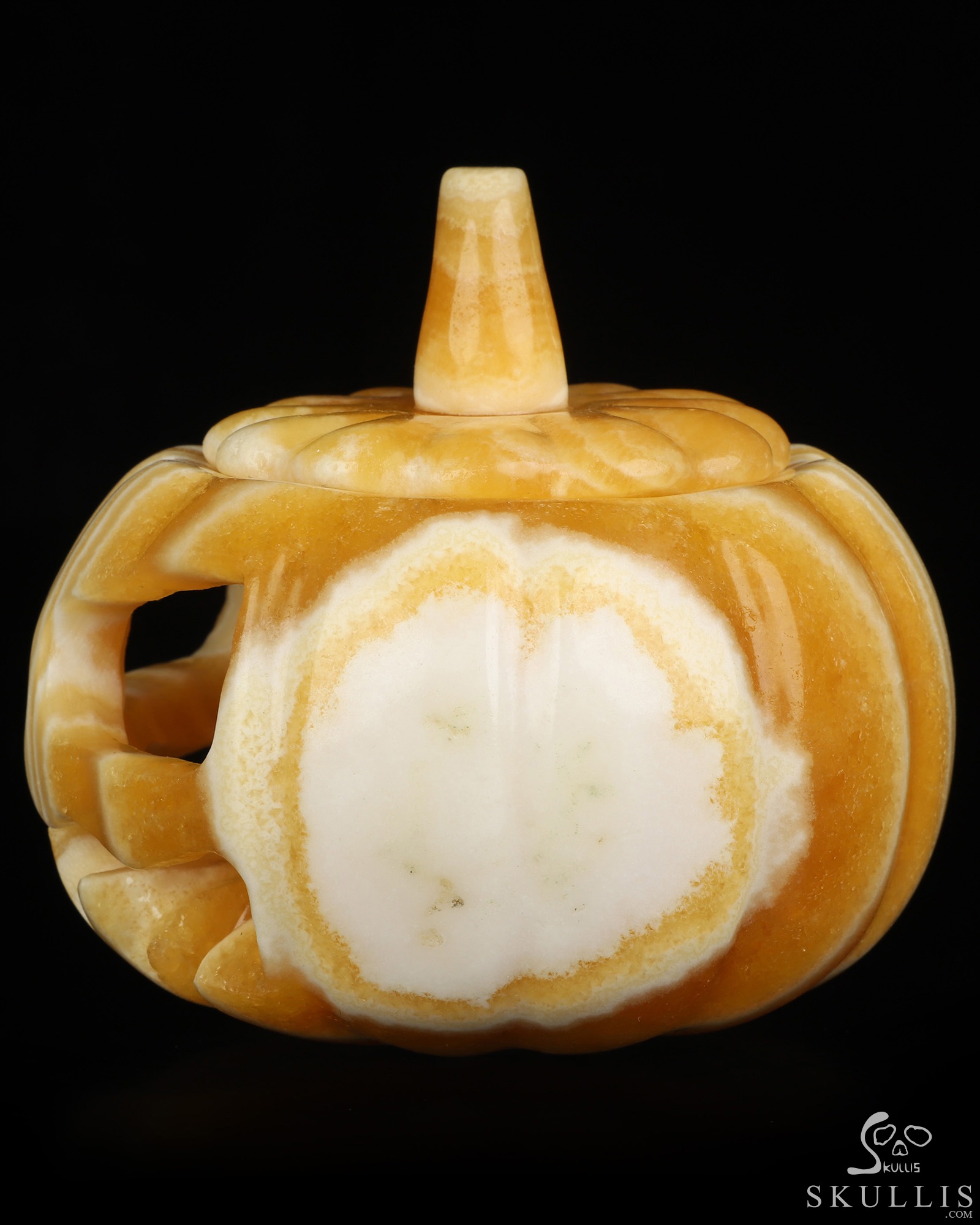 4.1" Beeswax Jade Hand Carved Hollow Jack-O'-Lantern Pumpkin Crystal Skull Sculpture, Crystal Healing 4.1" Beeswax Jade Hand Carved Hollow Jack-O'-Lantern Pumpkin Crystal Skull Sculpture, Crystal Healing