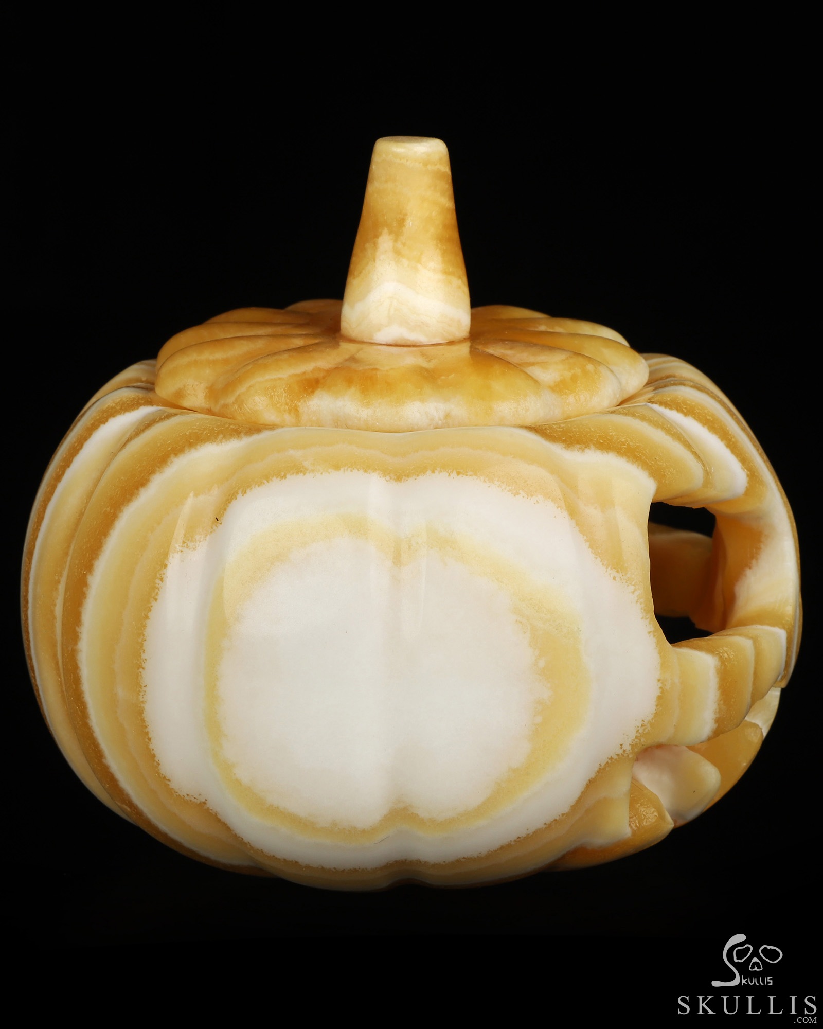 4.1" Beeswax Jade Hand Carved Hollow Jack-O'-Lantern Pumpkin Crystal Skull Sculpture, Crystal Healing 4.1" Beeswax Jade Hand Carved Hollow Jack-O'-Lantern Pumpkin Crystal Skull Sculpture, Crystal Healing