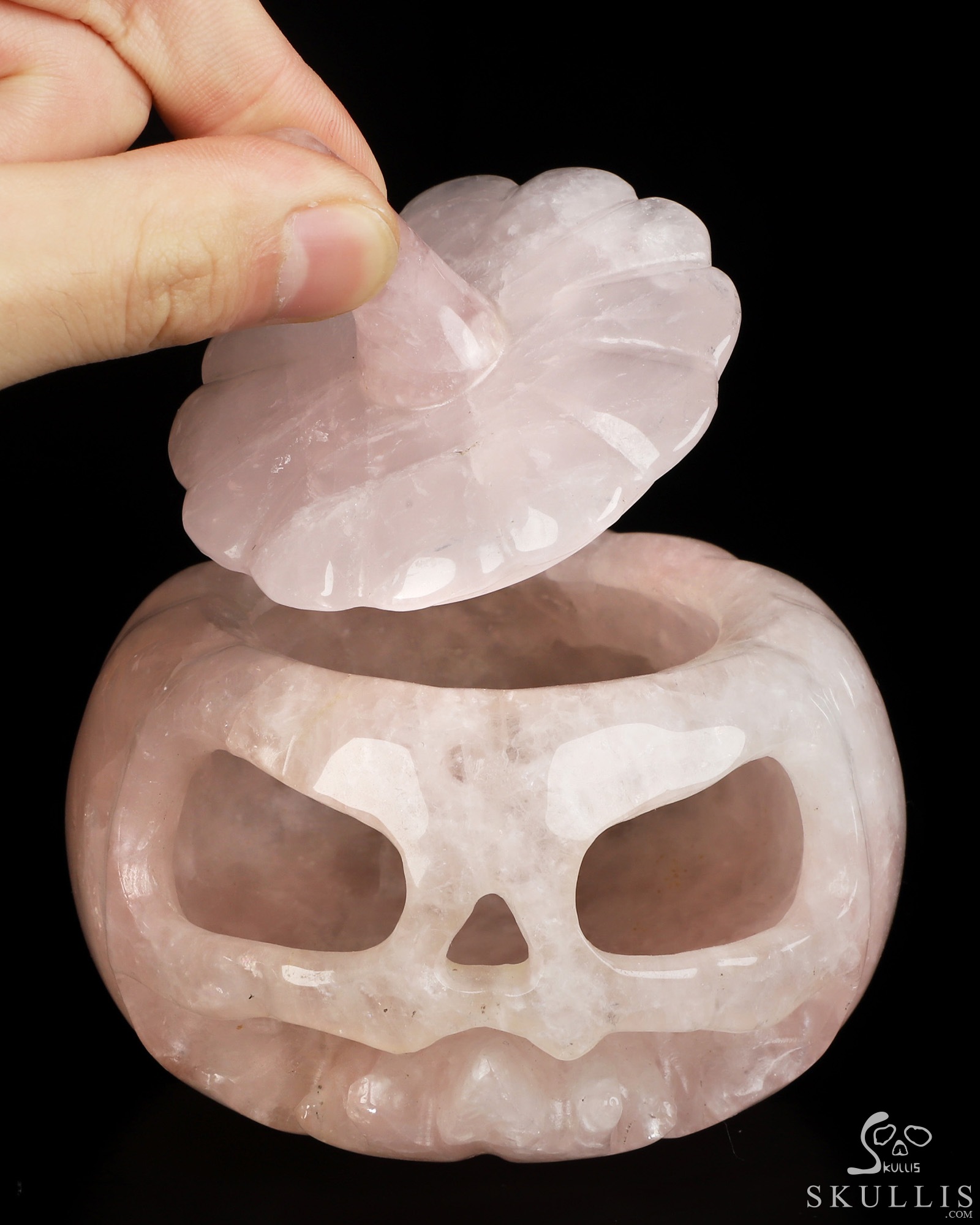 4.1" Rose Quartz Hand Carved Hollow Jack-O'-Lantern Pumpkin Crystal Skull Sculpture, Crystal Healing 4.1" Rose Quartz Hand Carved Hollow Jack-O'-Lantern Pumpkin Crystal Skull Sculpture, Crystal Healing