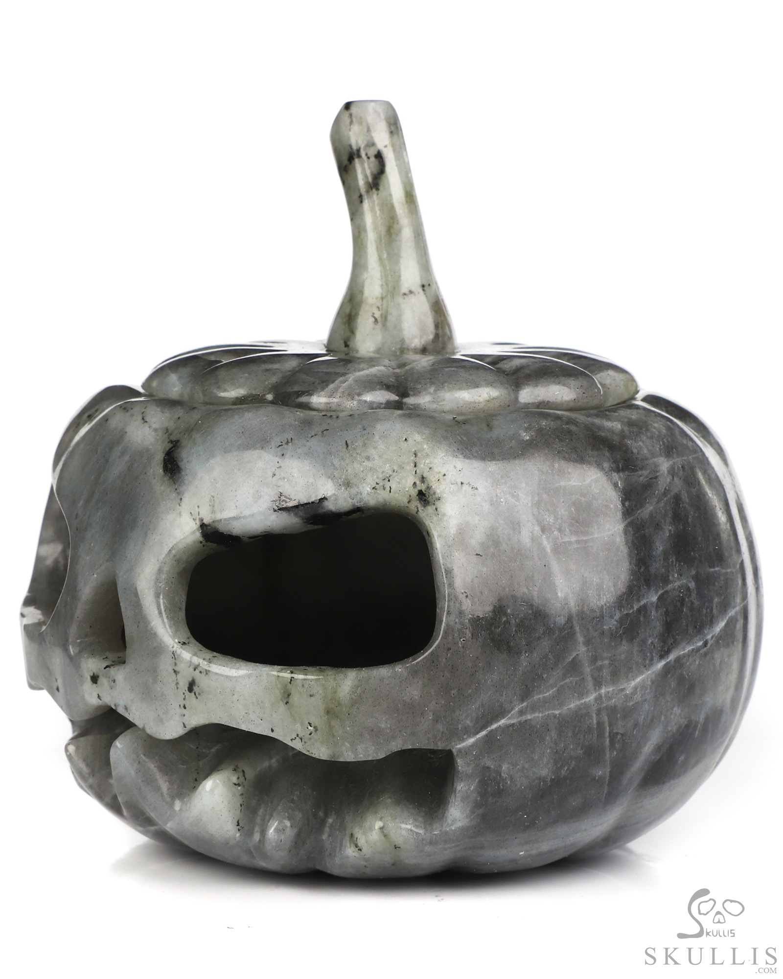 4.1" Labradorite Hand Carved Hollow Jack-O'-Lantern Pumpkin Crystal Skull Sculpture, Crystal Healing 4.1" Labradorite Hand Carved Hollow Jack-O'-Lantern Pumpkin Crystal Skull Sculpture, Crystal Healing