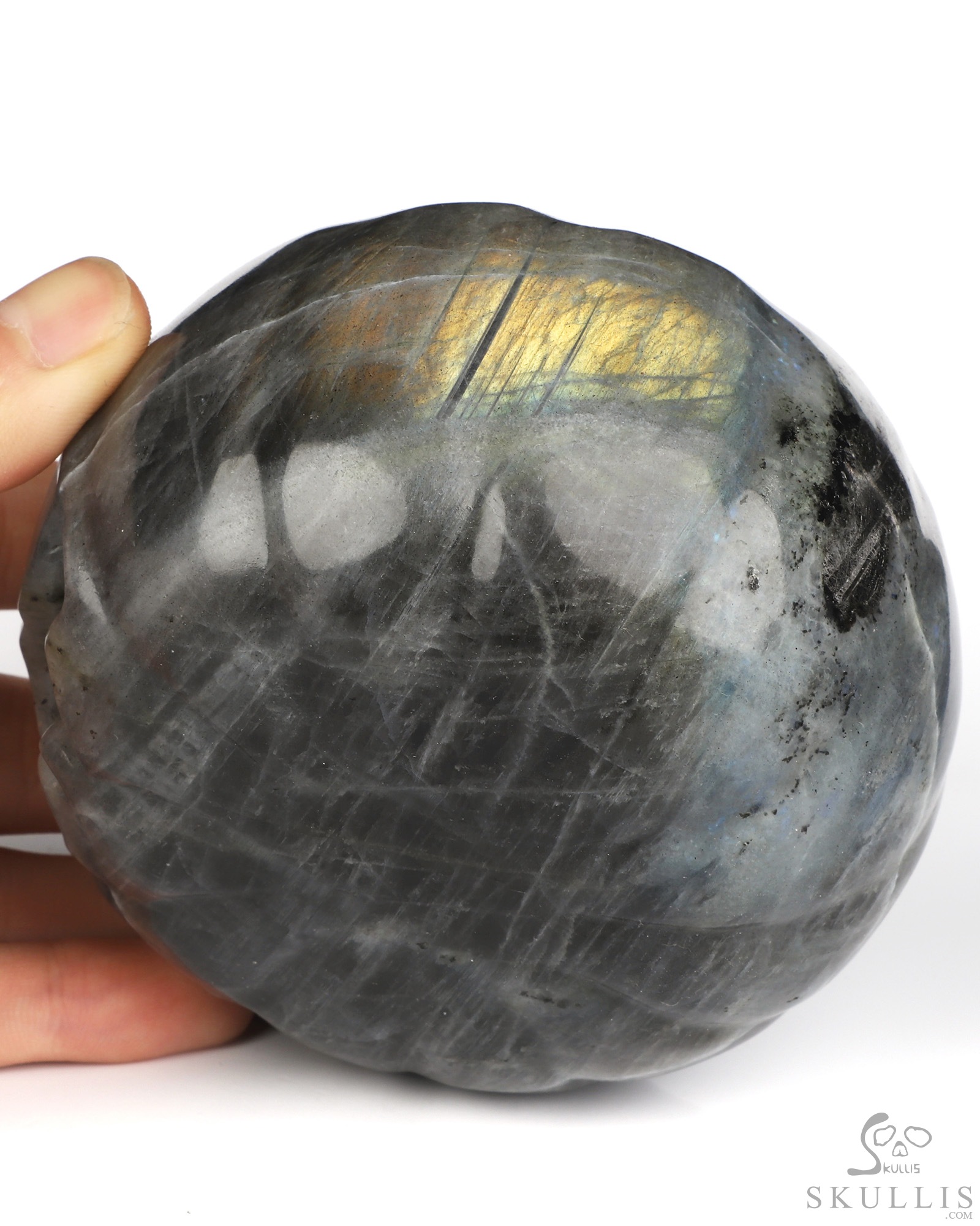 4.1" Labradorite Hand Carved Hollow Jack-O'-Lantern Pumpkin Crystal Skull Sculpture, Crystal Healing 4.1" Labradorite Hand Carved Hollow Jack-O'-Lantern Pumpkin Crystal Skull Sculpture, Crystal Healing