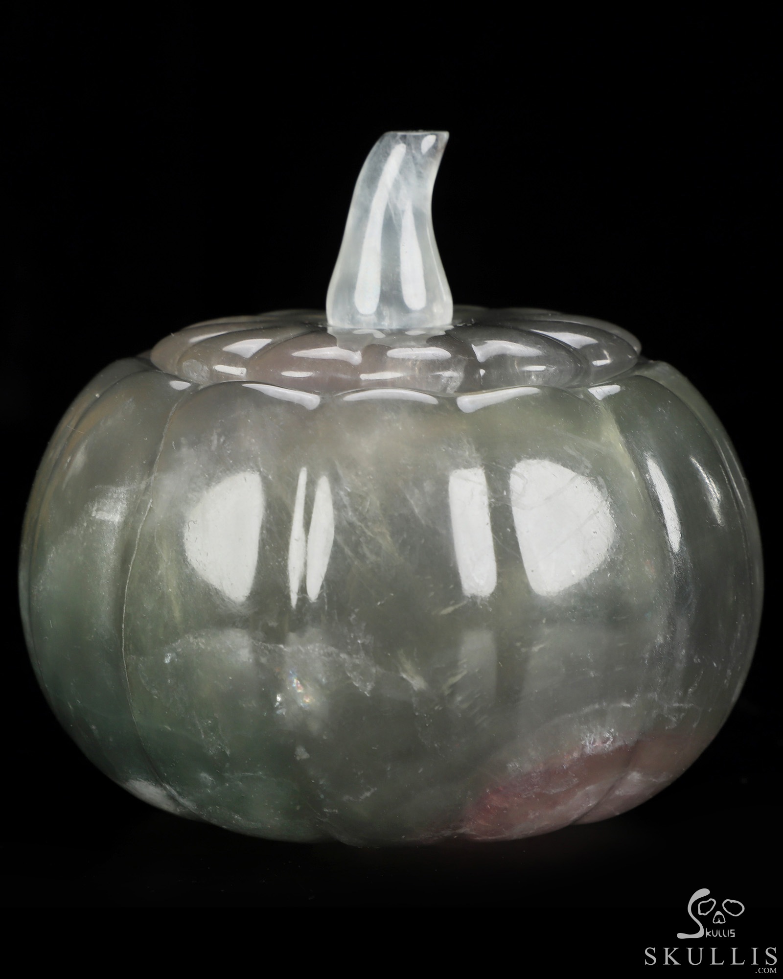 4.1" Fluorite Hand Carved Hollow Jack-O'-Lantern Pumpkin Crystal Skull Sculpture, Crystal Healing 4.1" Fluorite Hand Carved Hollow Jack-O'-Lantern Pumpkin Crystal Skull Sculpture, Crystal Healing
