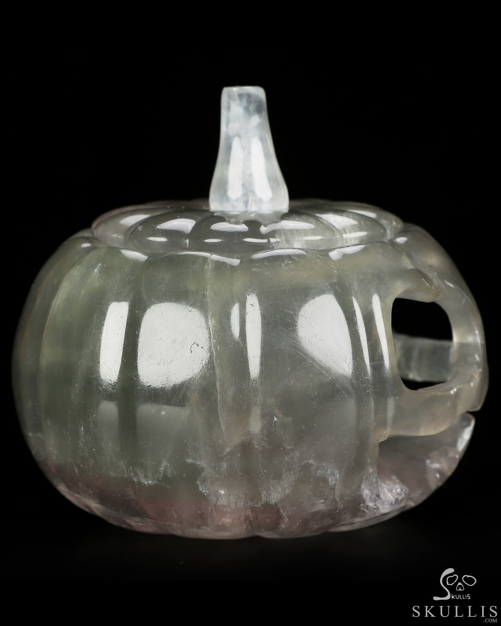 4.1" Fluorite Hand Carved Hollow Jack-O'-Lantern Pumpkin Crystal Skull Sculpture, Crystal Healing 4.1" Fluorite Hand Carved Hollow Jack-O'-Lantern Pumpkin Crystal Skull Sculpture, Crystal Healing