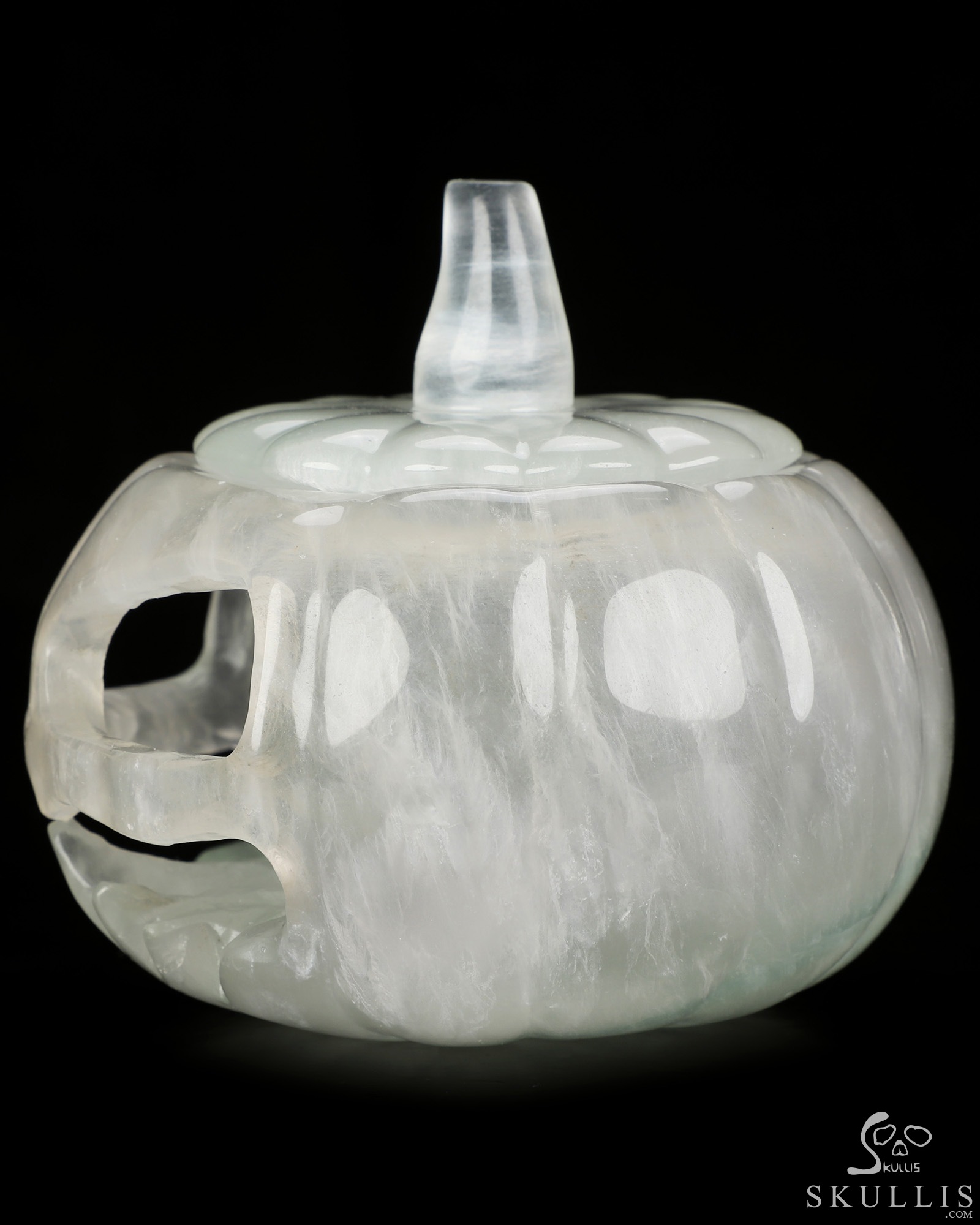 4.1" Fluorite Hand Carved Hollow Jack-O'-Lantern Pumpkin Crystal Skull Sculpture, Crystal Healing 4.1" Fluorite Hand Carved Hollow Jack-O'-Lantern Pumpkin Crystal Skull Sculpture, Crystal Healing