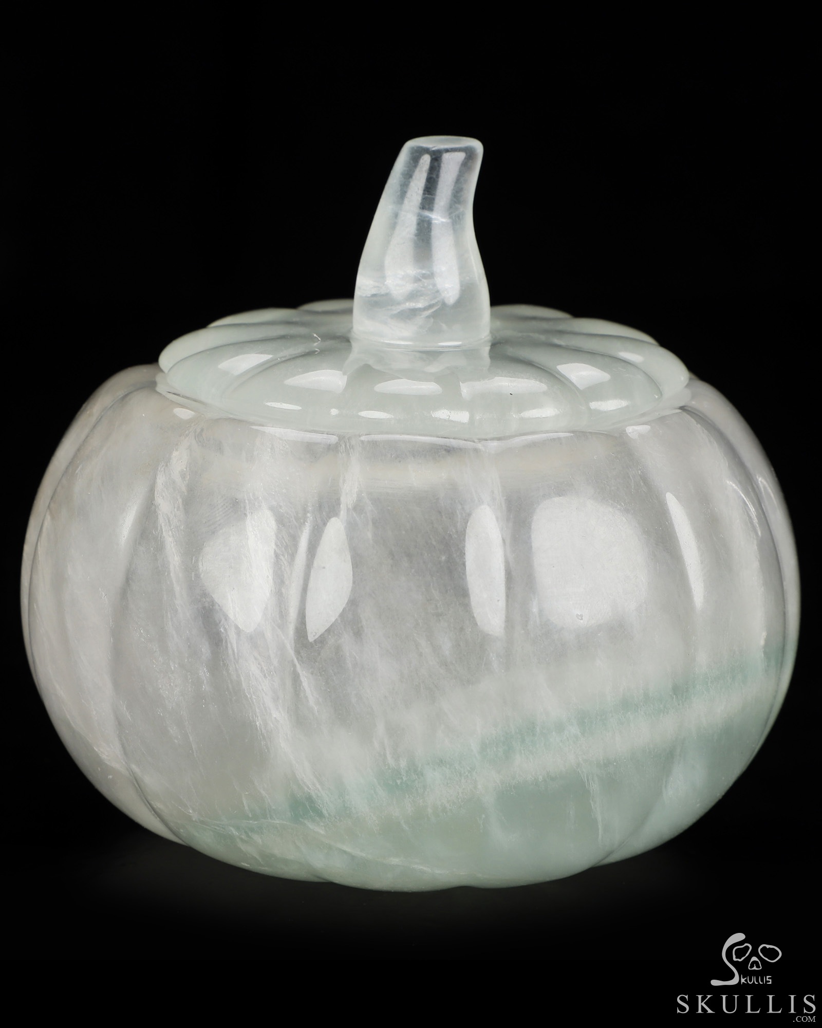 4.1" Fluorite Hand Carved Hollow Jack-O'-Lantern Pumpkin Crystal Skull Sculpture, Crystal Healing 4.1" Fluorite Hand Carved Hollow Jack-O'-Lantern Pumpkin Crystal Skull Sculpture, Crystal Healing