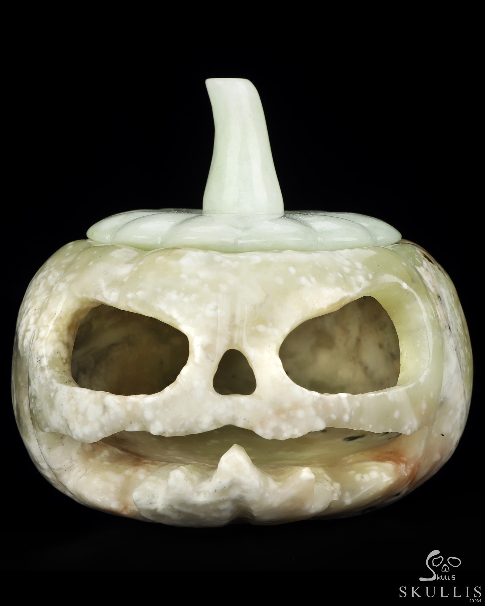 4.1" Chinese Amazonite Hand Carved Hollow Jack-O'-Lantern Pumpkin Crystal Skull Sculpture, Crystal Healing 4.1" Chinese Amazonite Hand Carved Hollow Jack-O'-Lantern Pumpkin Crystal Skull Sculpture, Crystal Healing
