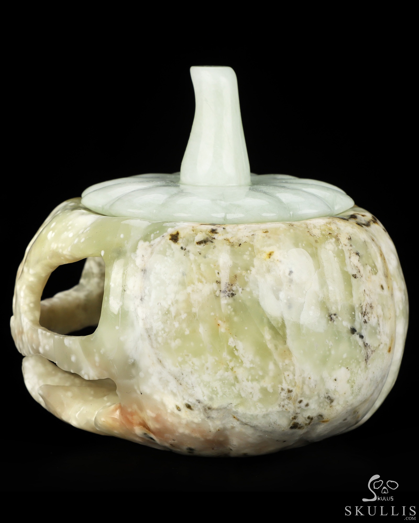4.1" Chinese Amazonite Hand Carved Hollow Jack-O'-Lantern Pumpkin Crystal Skull Sculpture, Crystal Healing 4.1" Chinese Amazonite Hand Carved Hollow Jack-O'-Lantern Pumpkin Crystal Skull Sculpture, Crystal Healing