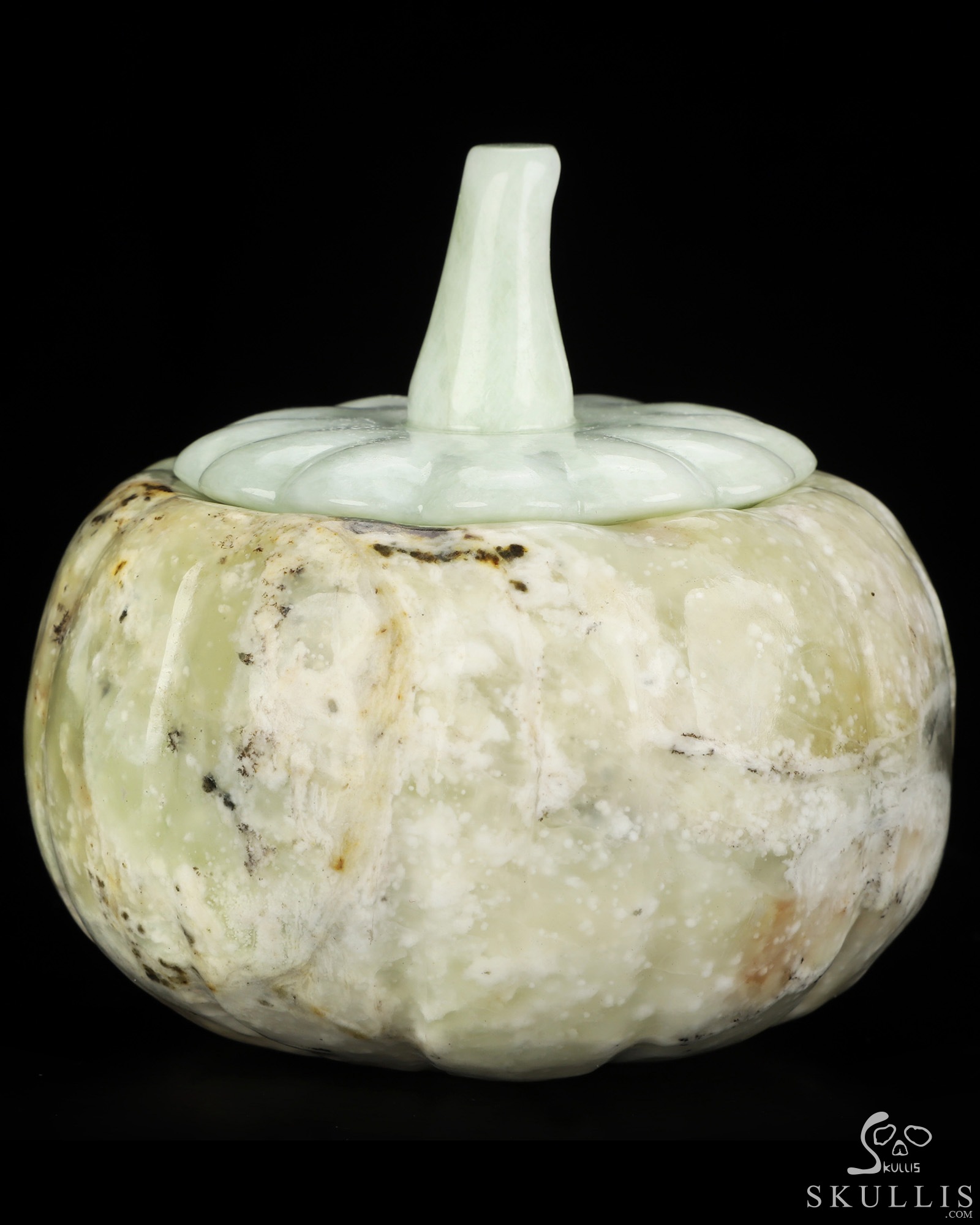 4.1" Chinese Amazonite Hand Carved Hollow Jack-O'-Lantern Pumpkin Crystal Skull Sculpture, Crystal Healing 4.1" Chinese Amazonite Hand Carved Hollow Jack-O'-Lantern Pumpkin Crystal Skull Sculpture, Crystal Healing