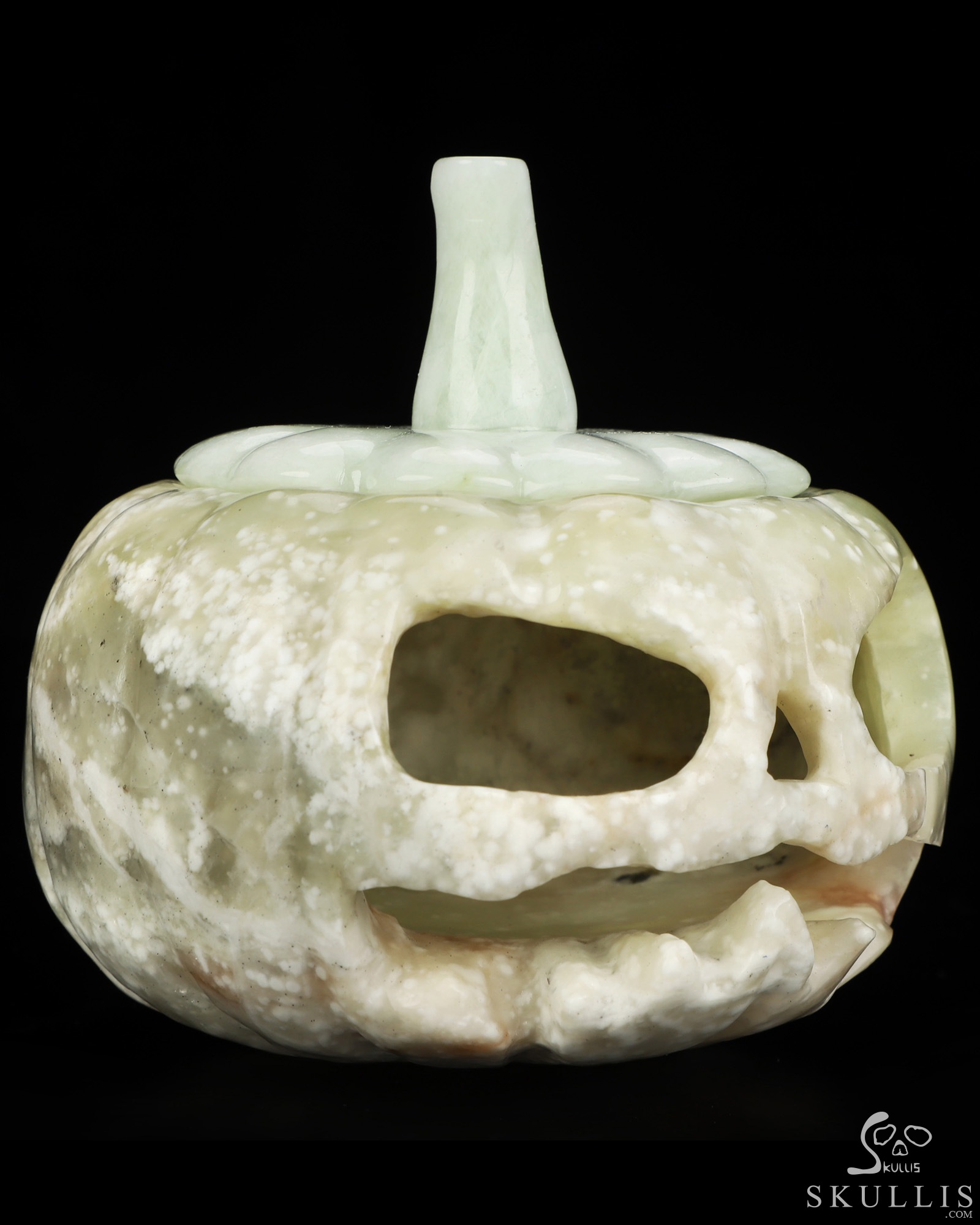 4.1" Chinese Amazonite Hand Carved Hollow Jack-O'-Lantern Pumpkin Crystal Skull Sculpture, Crystal Healing 4.1" Chinese Amazonite Hand Carved Hollow Jack-O'-Lantern Pumpkin Crystal Skull Sculpture, Crystal Healing