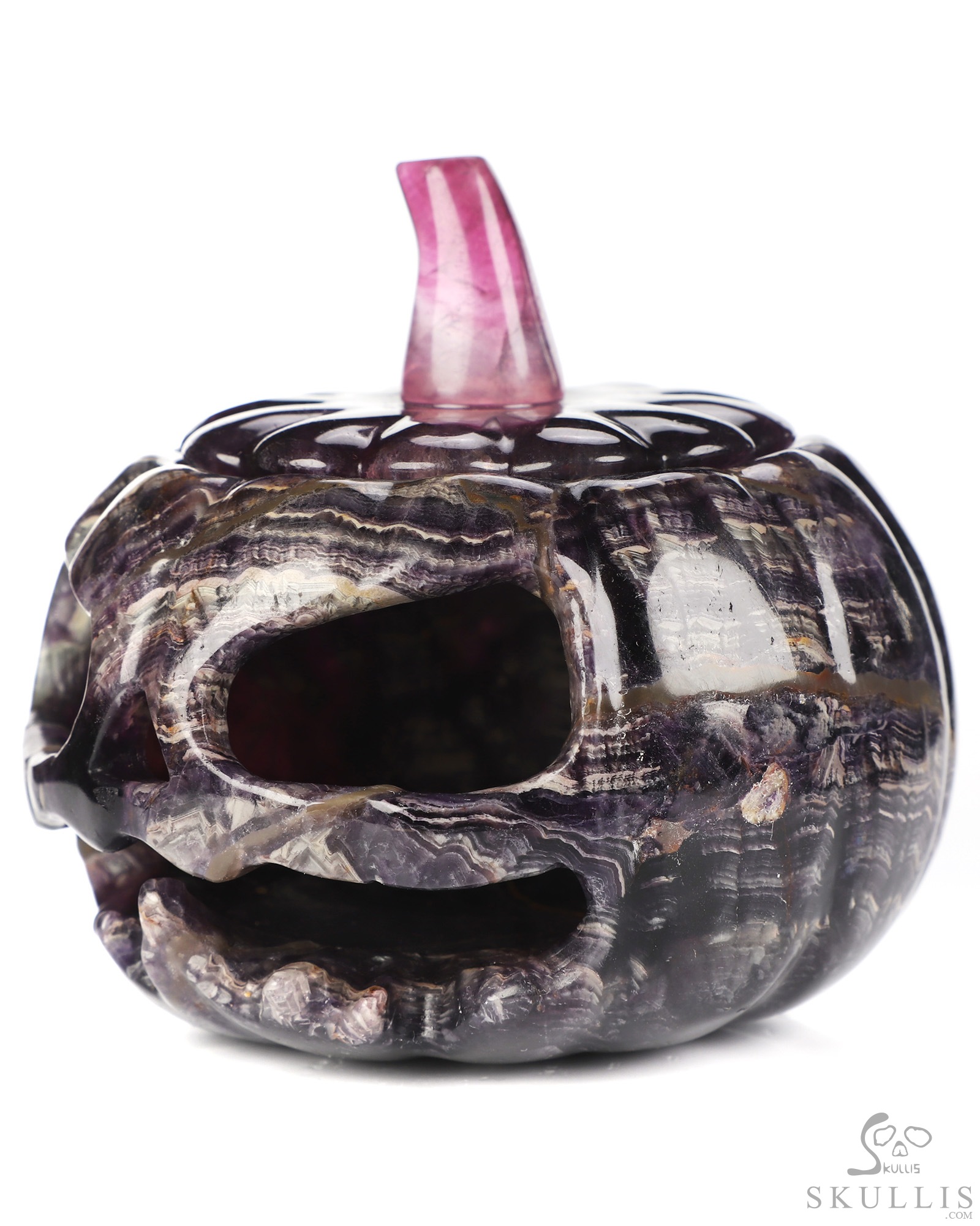 4.1" Fluorite Hand Carved Hollow Jack-O'-Lantern Pumpkin Crystal Skull Sculpture, Crystal Healing 4.1" Fluorite Hand Carved Hollow Jack-O'-Lantern Pumpkin Crystal Skull Sculpture, Crystal Healing