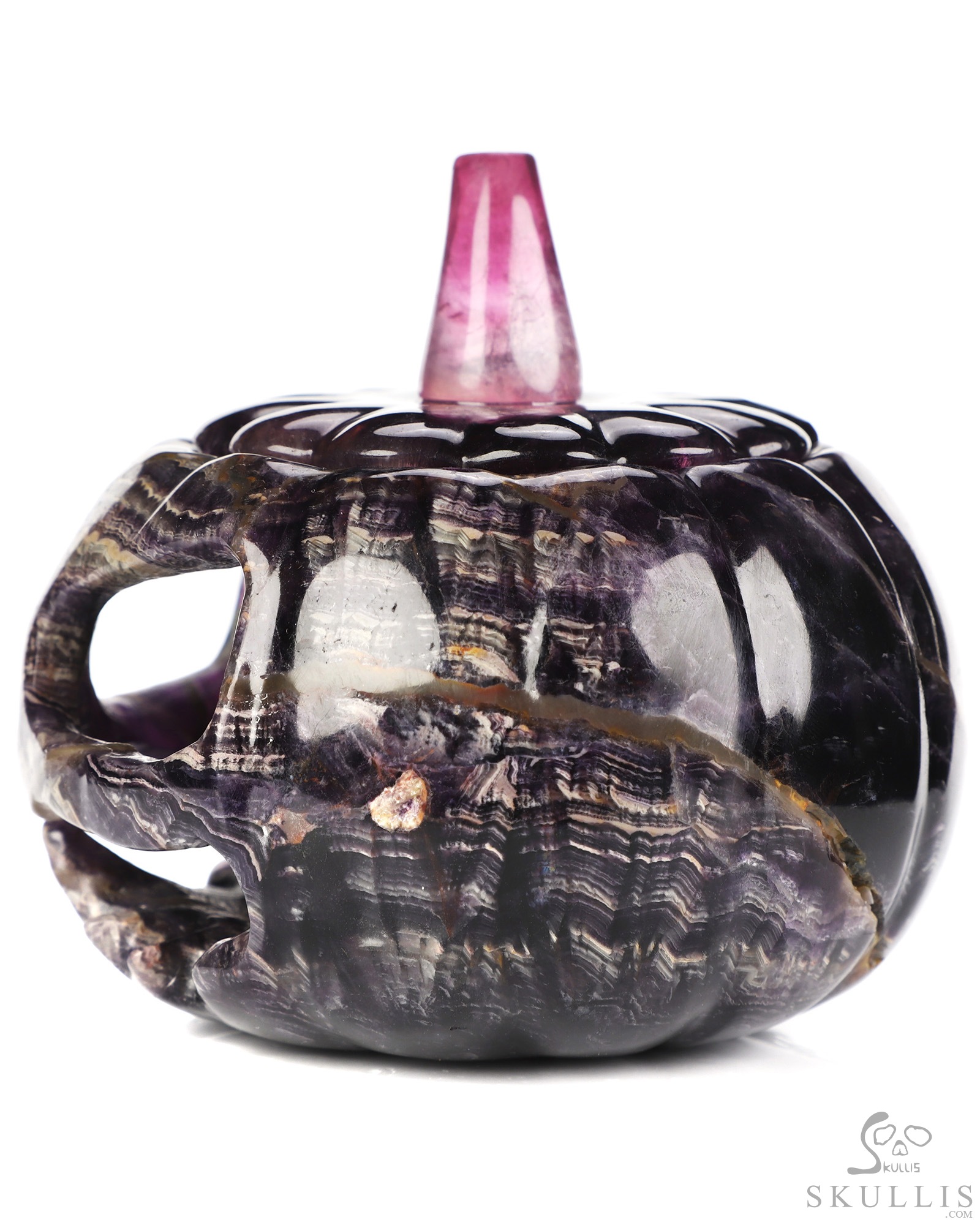4.1" Fluorite Hand Carved Hollow Jack-O'-Lantern Pumpkin Crystal Skull Sculpture, Crystal Healing 4.1" Fluorite Hand Carved Hollow Jack-O'-Lantern Pumpkin Crystal Skull Sculpture, Crystal Healing