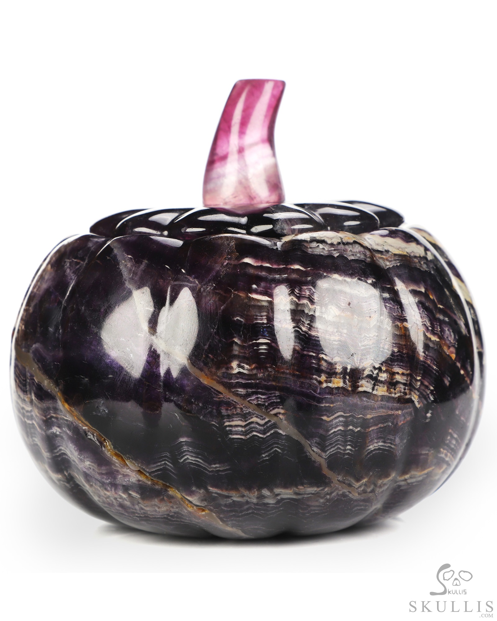 4.1" Fluorite Hand Carved Hollow Jack-O'-Lantern Pumpkin Crystal Skull Sculpture, Crystal Healing 4.1" Fluorite Hand Carved Hollow Jack-O'-Lantern Pumpkin Crystal Skull Sculpture, Crystal Healing