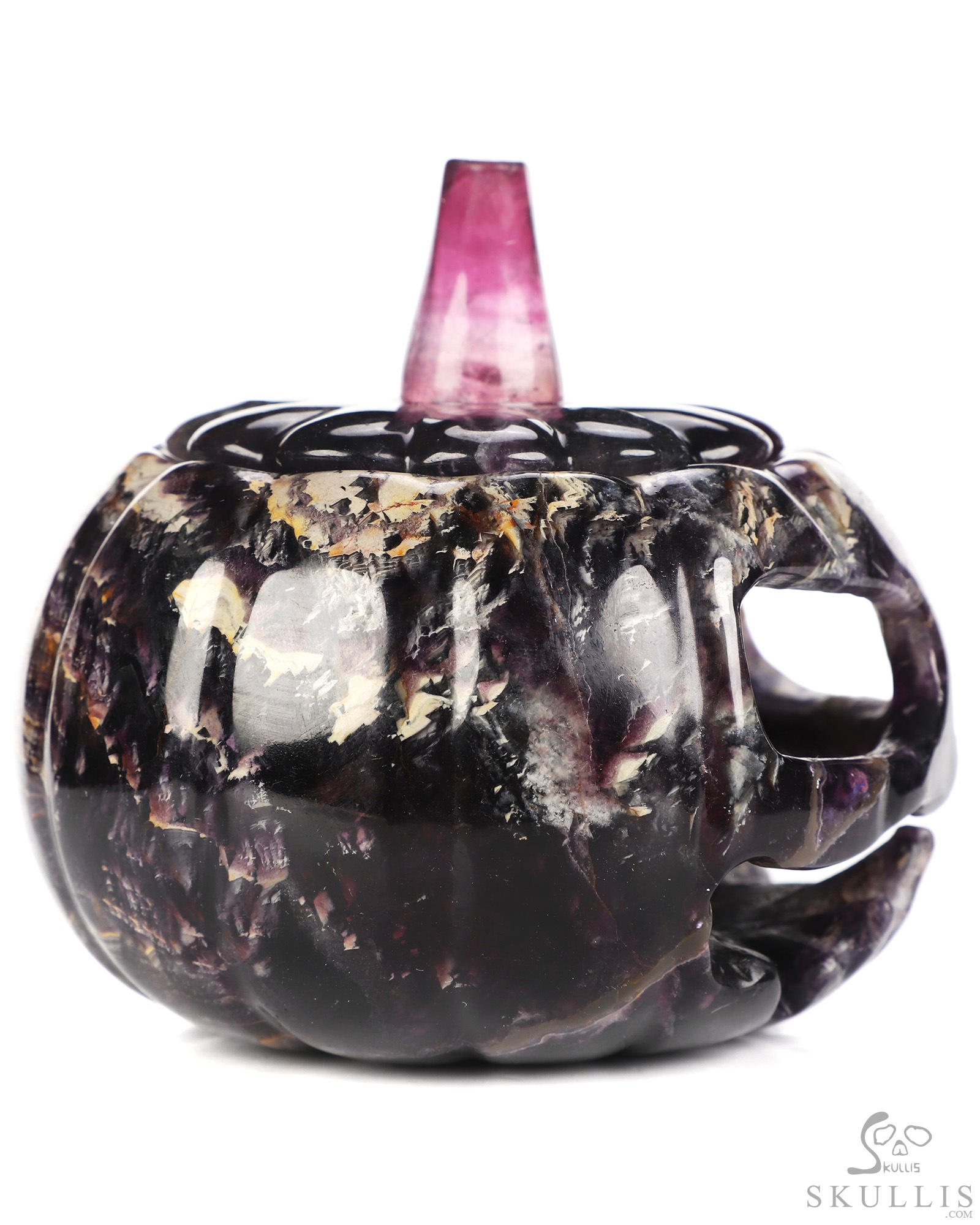 4.1" Fluorite Hand Carved Hollow Jack-O'-Lantern Pumpkin Crystal Skull Sculpture, Crystal Healing 4.1" Fluorite Hand Carved Hollow Jack-O'-Lantern Pumpkin Crystal Skull Sculpture, Crystal Healing