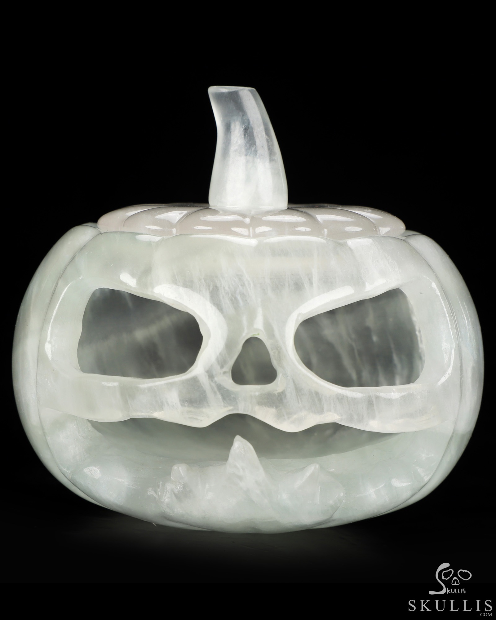 4.1" Fluorite Hand Carved Hollow Jack-O'-Lantern Pumpkin Crystal Skull Sculpture, Crystal Healing 4.1" Fluorite Hand Carved Hollow Jack-O'-Lantern Pumpkin Crystal Skull Sculpture, Crystal Healing