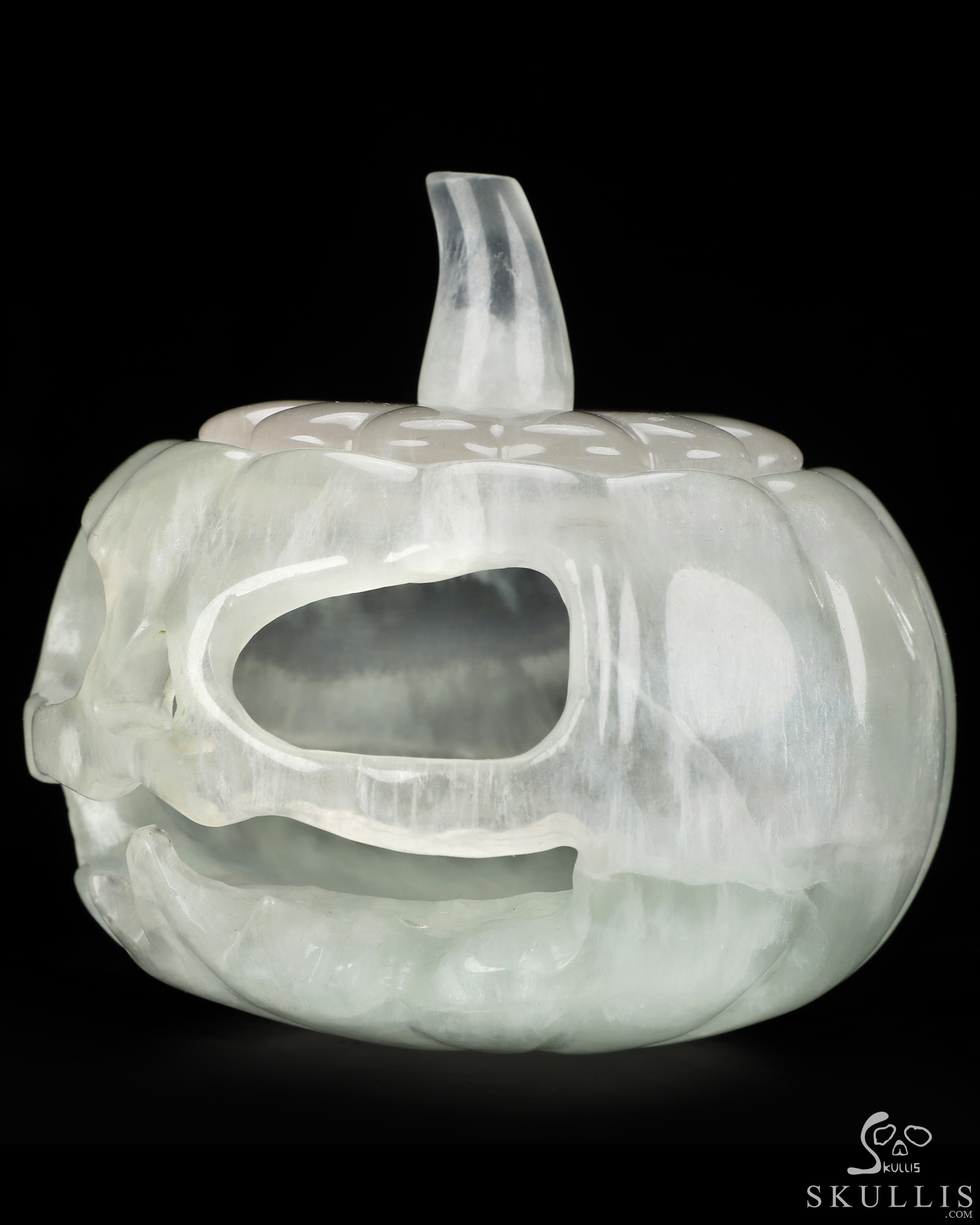4.1" Fluorite Hand Carved Hollow Jack-O'-Lantern Pumpkin Crystal Skull Sculpture, Crystal Healing 4.1" Fluorite Hand Carved Hollow Jack-O'-Lantern Pumpkin Crystal Skull Sculpture, Crystal Healing