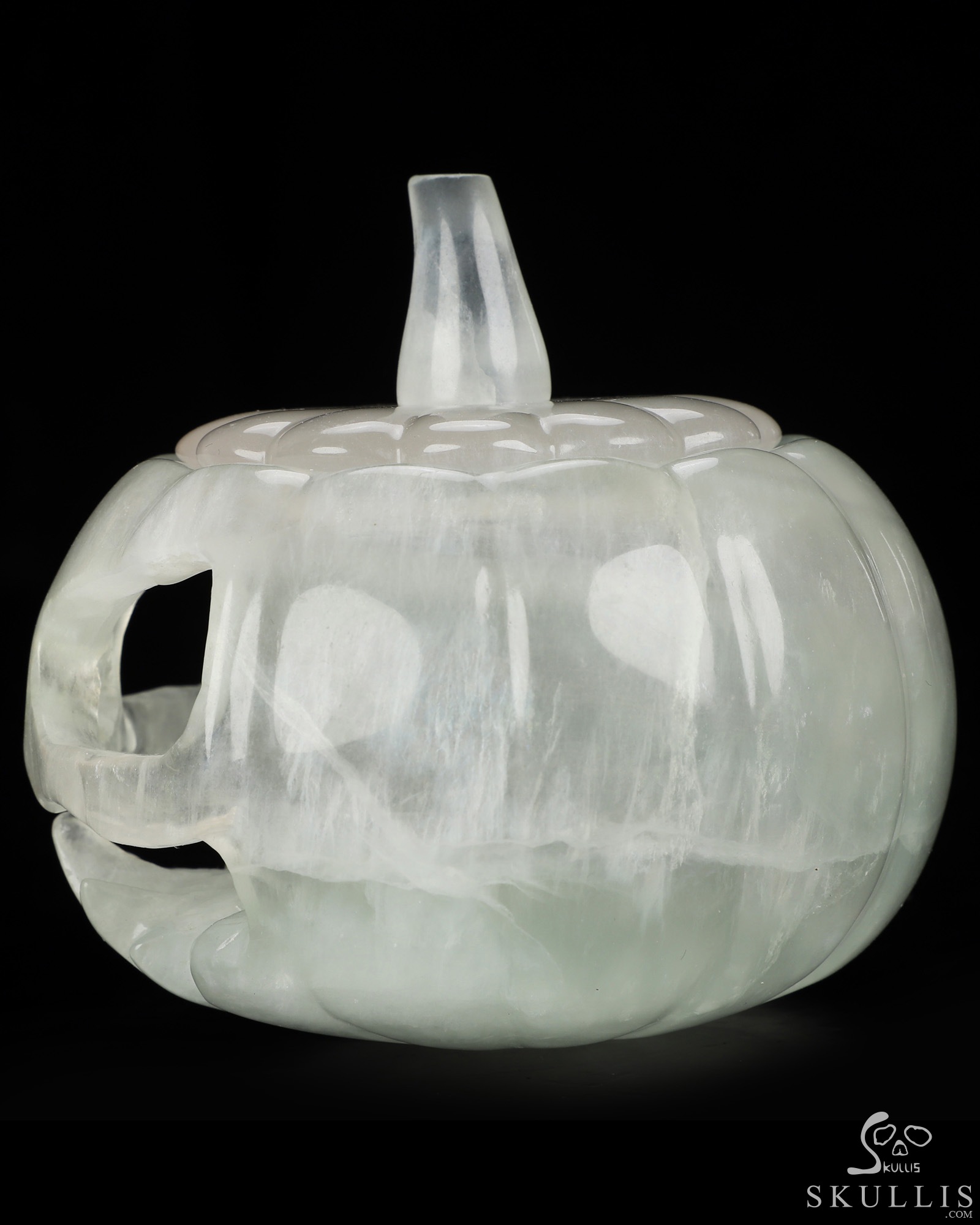4.1" Fluorite Hand Carved Hollow Jack-O'-Lantern Pumpkin Crystal Skull Sculpture, Crystal Healing 4.1" Fluorite Hand Carved Hollow Jack-O'-Lantern Pumpkin Crystal Skull Sculpture, Crystal Healing