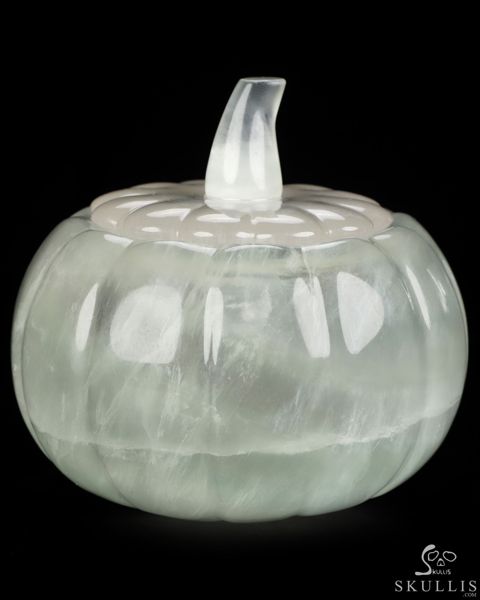 4.1" Fluorite Hand Carved Hollow Jack-O'-Lantern Pumpkin Crystal Skull Sculpture, Crystal Healing 4.1" Fluorite Hand Carved Hollow Jack-O'-Lantern Pumpkin Crystal Skull Sculpture, Crystal Healing