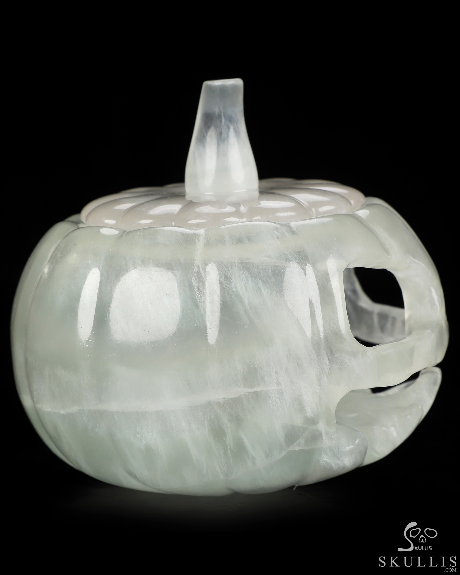 4.1" Fluorite Hand Carved Hollow Jack-O'-Lantern Pumpkin Crystal Skull Sculpture, Crystal Healing 4.1" Fluorite Hand Carved Hollow Jack-O'-Lantern Pumpkin Crystal Skull Sculpture, Crystal Healing