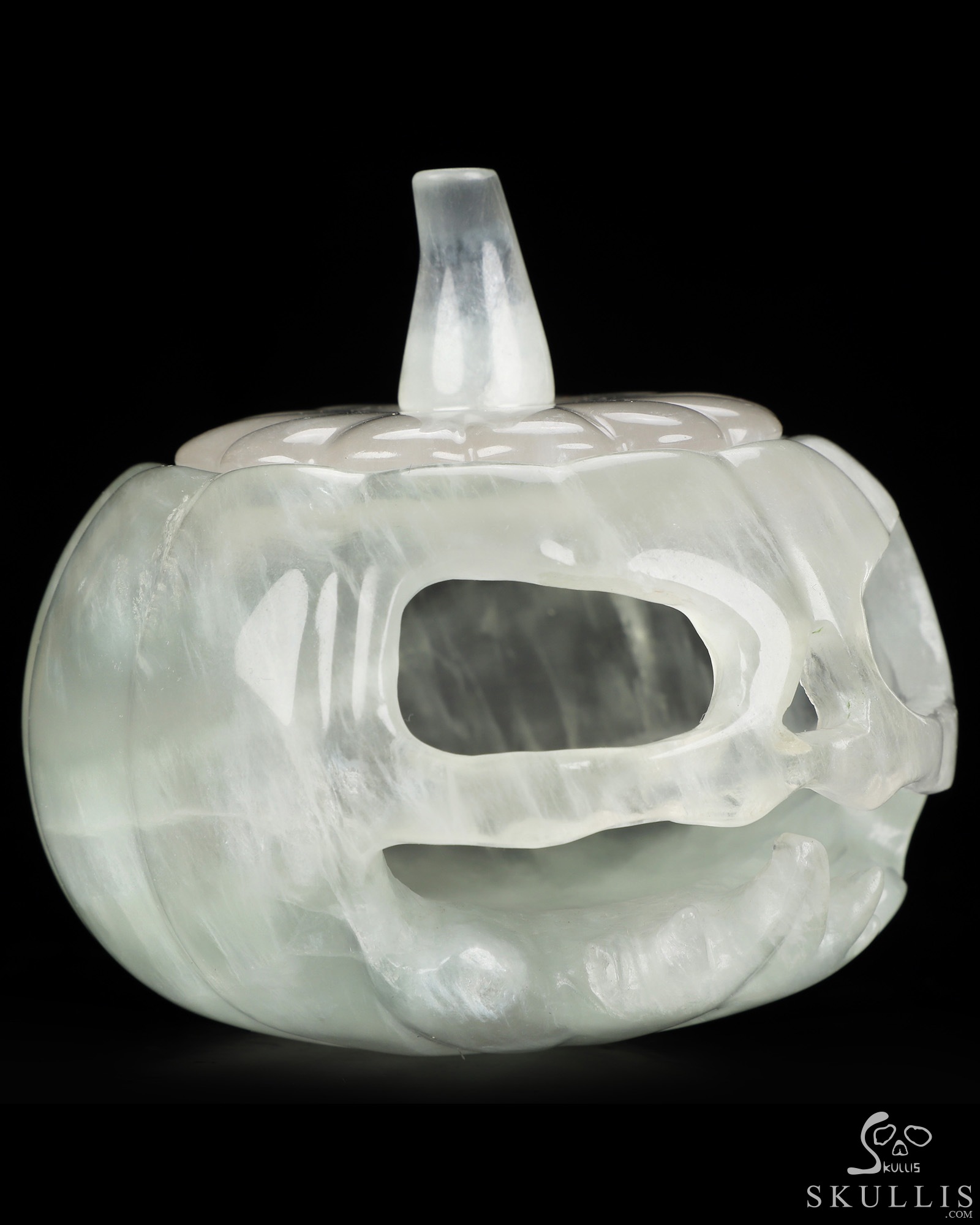 4.1" Fluorite Hand Carved Hollow Jack-O'-Lantern Pumpkin Crystal Skull Sculpture, Crystal Healing 4.1" Fluorite Hand Carved Hollow Jack-O'-Lantern Pumpkin Crystal Skull Sculpture, Crystal Healing