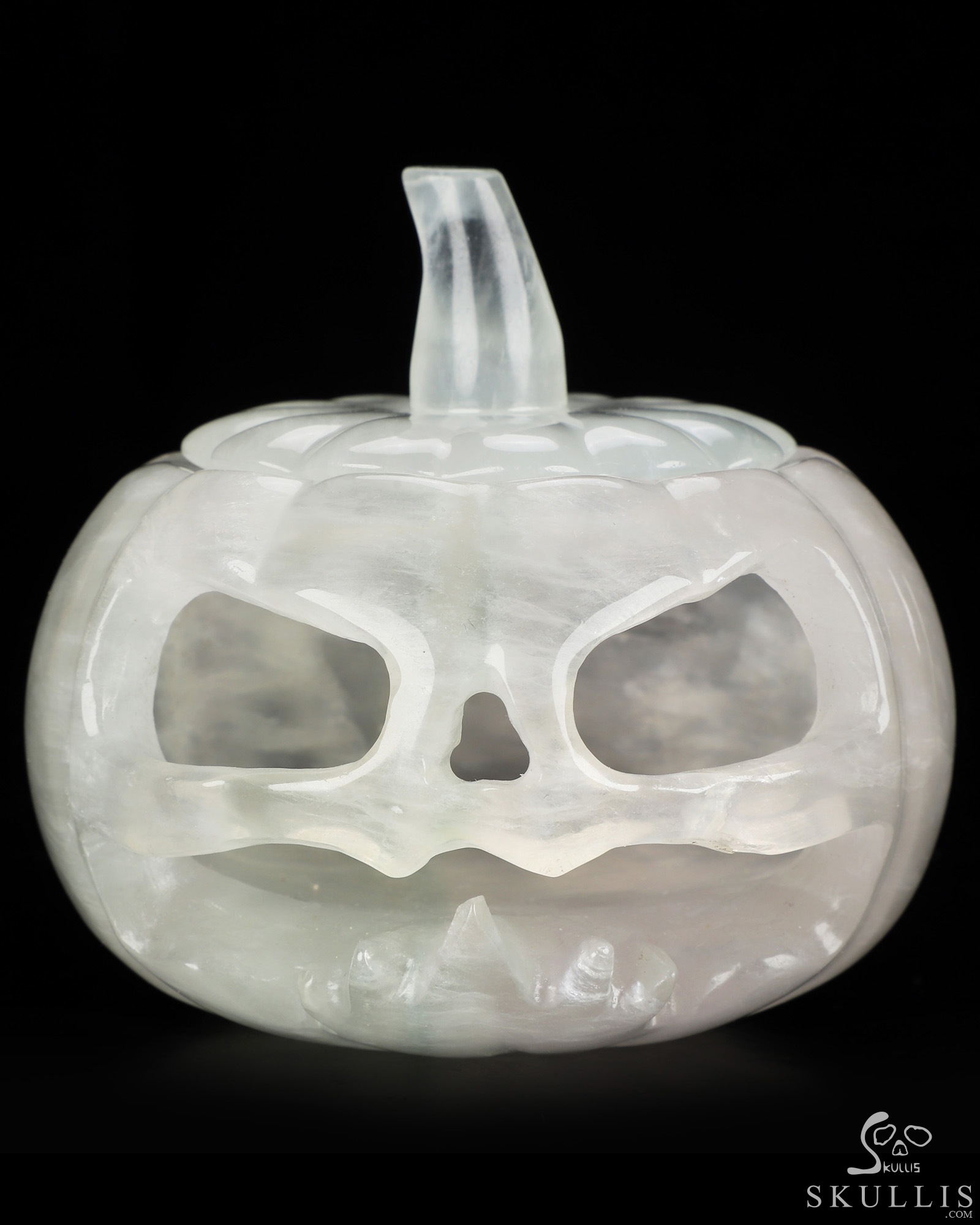 4.1" Fluorite Hand Carved Hollow Jack-O'-Lantern Pumpkin Crystal Skull Sculpture, Crystal Healing 4.1" Fluorite Hand Carved Hollow Jack-O'-Lantern Pumpkin Crystal Skull Sculpture, Crystal Healing