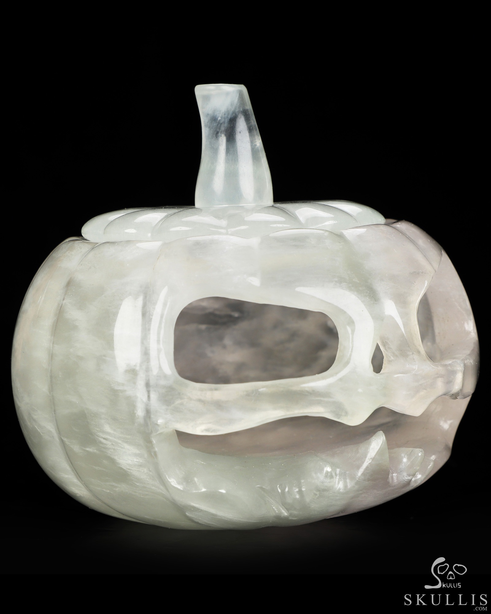 4.1" Fluorite Hand Carved Hollow Jack-O'-Lantern Pumpkin Crystal Skull Sculpture, Crystal Healing 4.1" Fluorite Hand Carved Hollow Jack-O'-Lantern Pumpkin Crystal Skull Sculpture, Crystal Healing