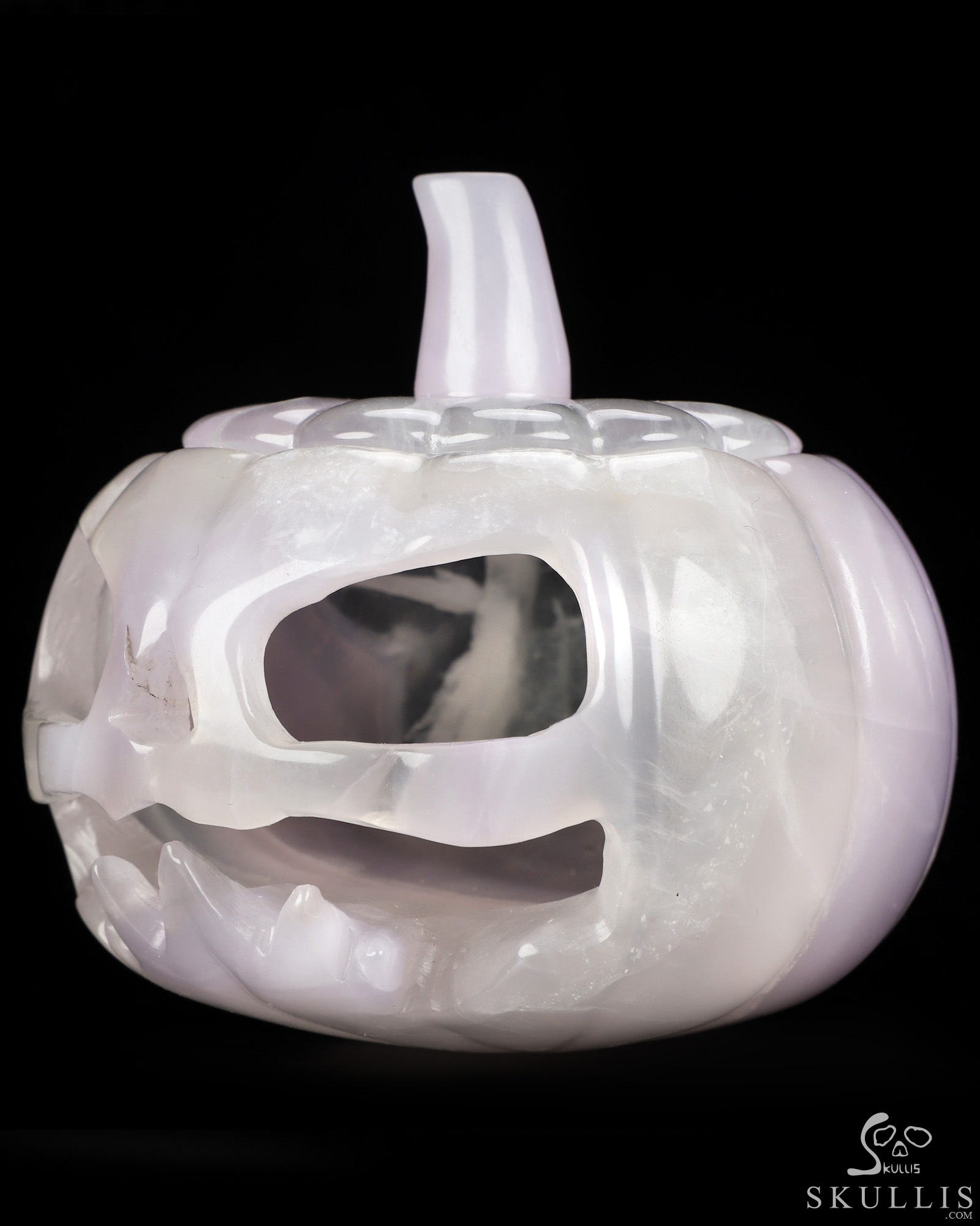 4.1" Fluorite Hand Carved Hollow Jack-O'-Lantern Pumpkin Crystal Skull Sculpture, Crystal Healing 4.1" Fluorite Hand Carved Hollow Jack-O'-Lantern Pumpkin Crystal Skull Sculpture, Crystal Healing