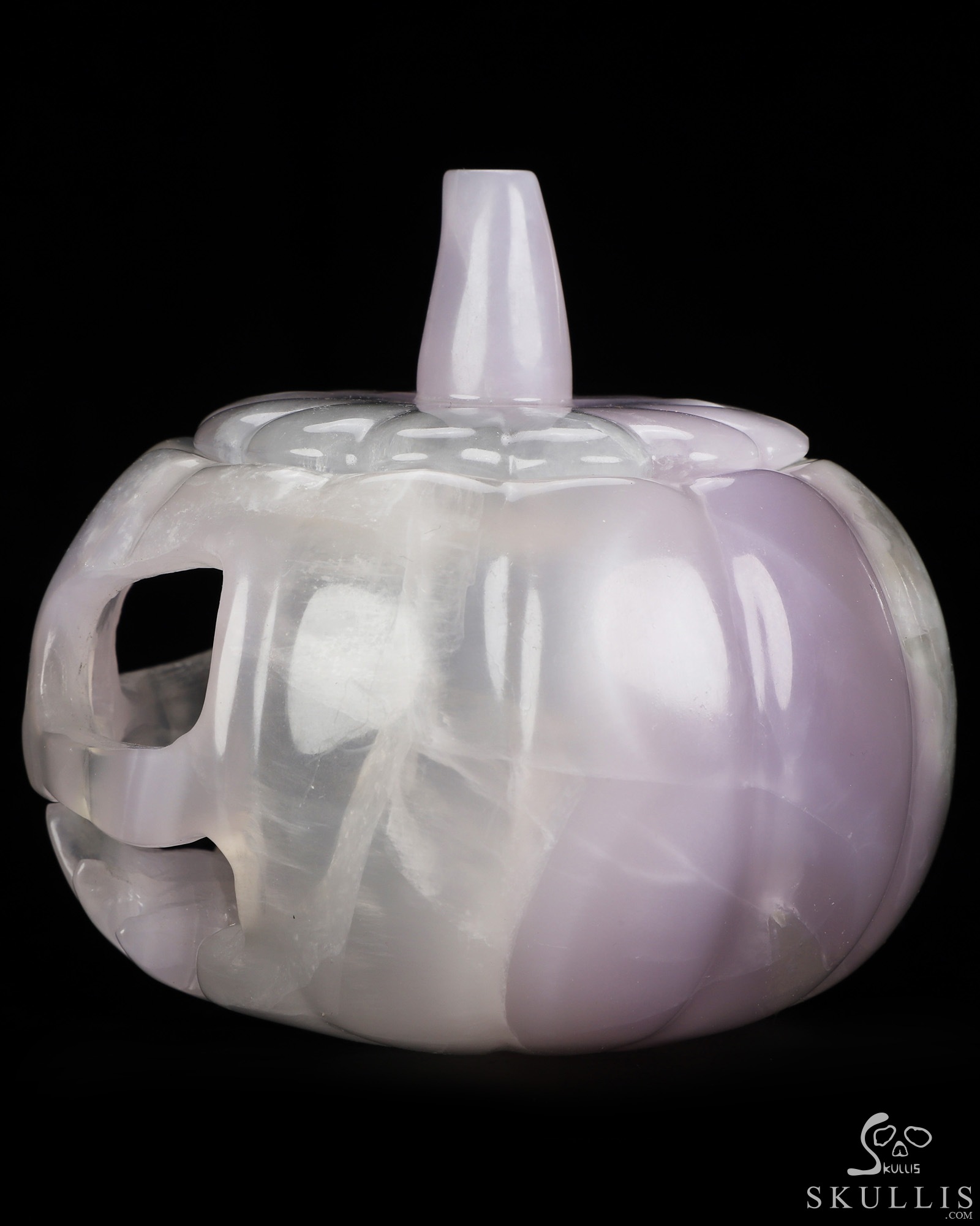 4.1" Fluorite Hand Carved Hollow Jack-O'-Lantern Pumpkin Crystal Skull Sculpture, Crystal Healing 4.1" Fluorite Hand Carved Hollow Jack-O'-Lantern Pumpkin Crystal Skull Sculpture, Crystal Healing